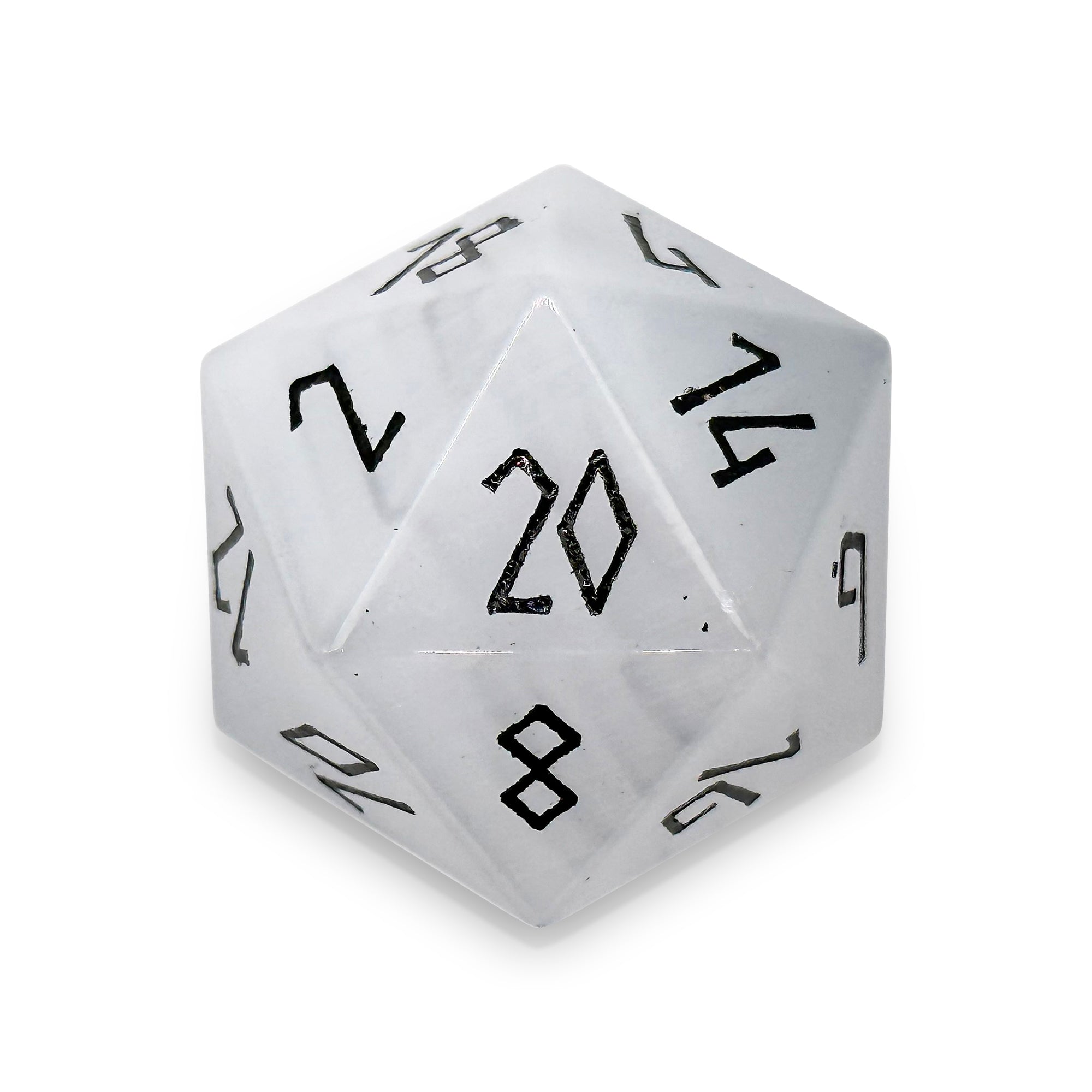 Clear Cats Eye - Black Font Boulder® 30mm Glass Dice-Glass Dice-Norse Foundry-DND Dice-Glass Dice-D20-Glass D20