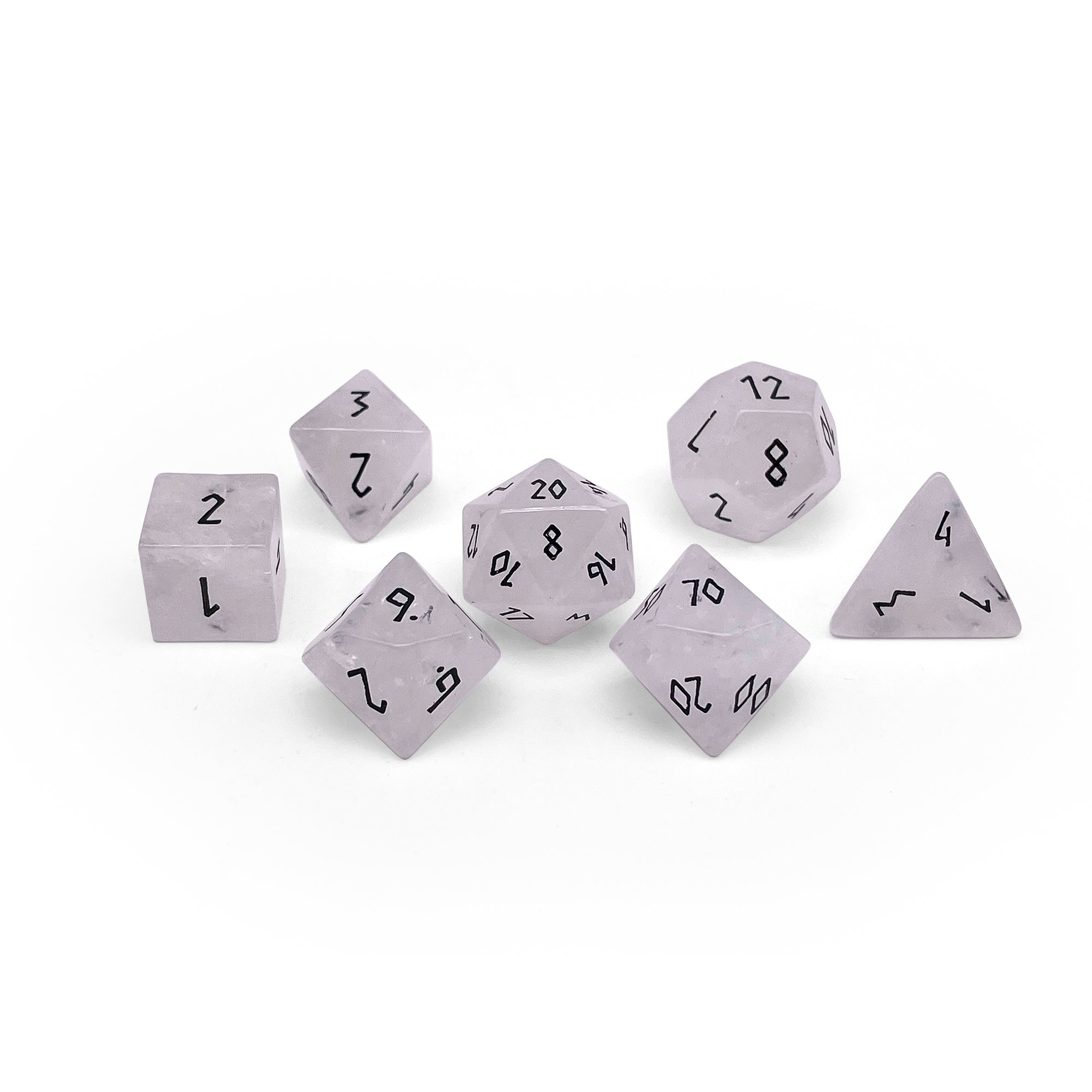 Clear Crystal Quartz - 7 Piece RPG Set Gemstone Dice-Gemstone Dice-Norse Foundry-Dungeons and Dragons Dice-Gem Dice-DND Dice-Gaming Dice