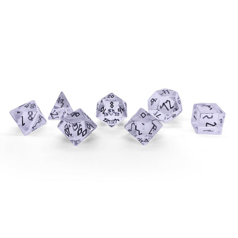 Clear Crystal - Black Font 7 Piece RPG Set Glass Dice