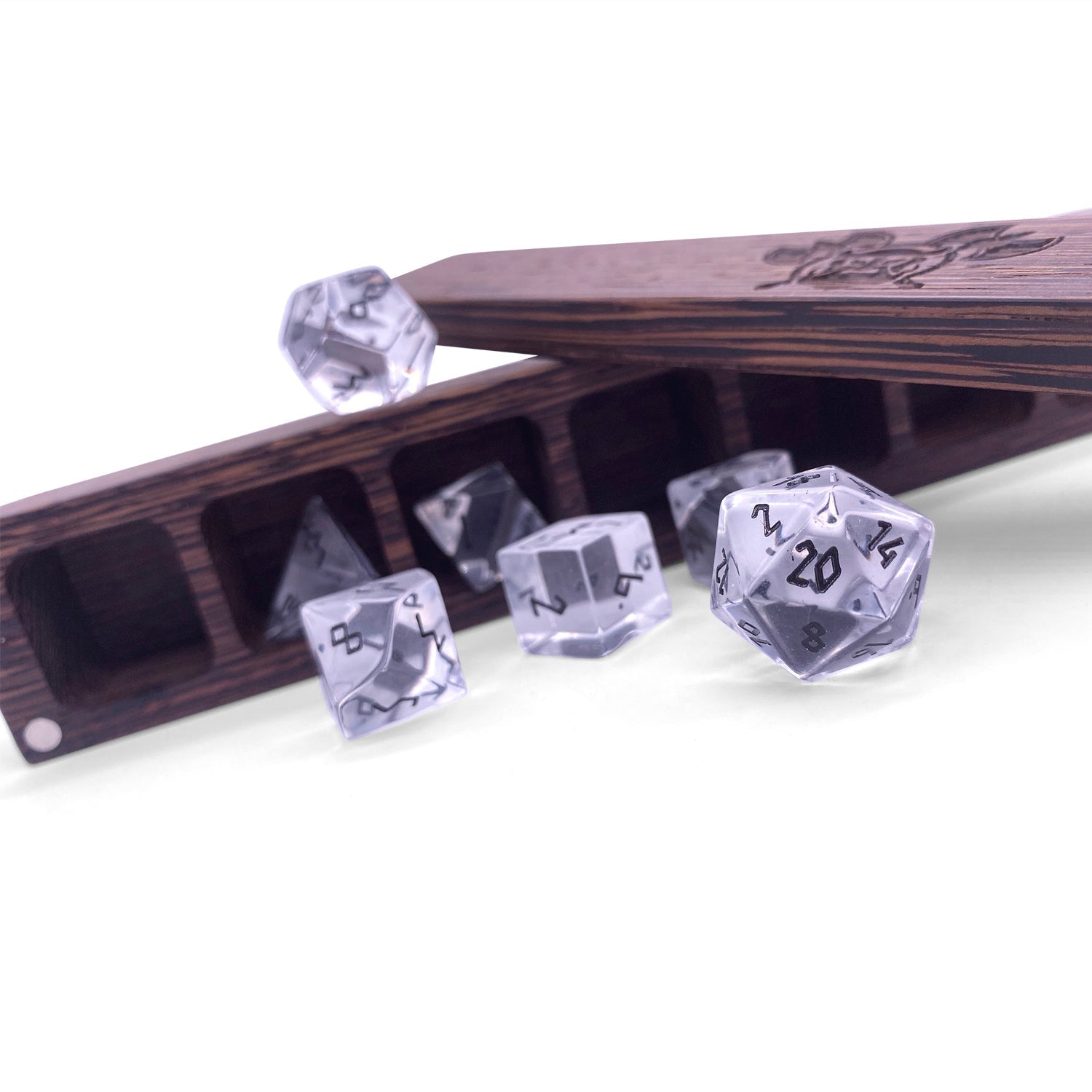 Clear Crystal - Black Font 7 Piece RPG Set Glass Dice - NOR 01572