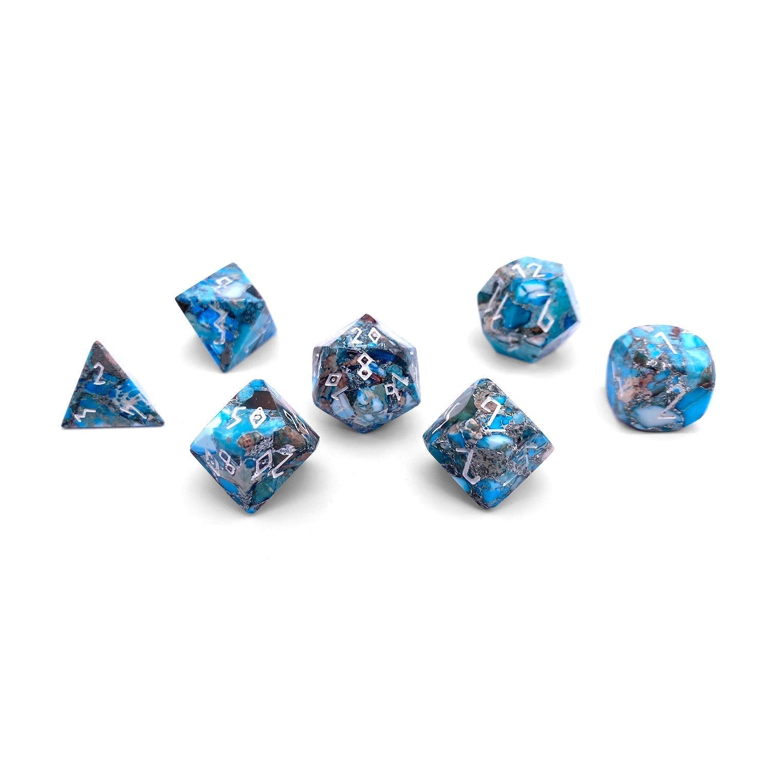 Copper Blue Imperial Jasper - 7 Piece RPG Set TruStone Dice-Gemstone Dice-Norse Foundry-Dungeons and Dragons Dice-Gem Dice-DND Dice-Gaming Dice