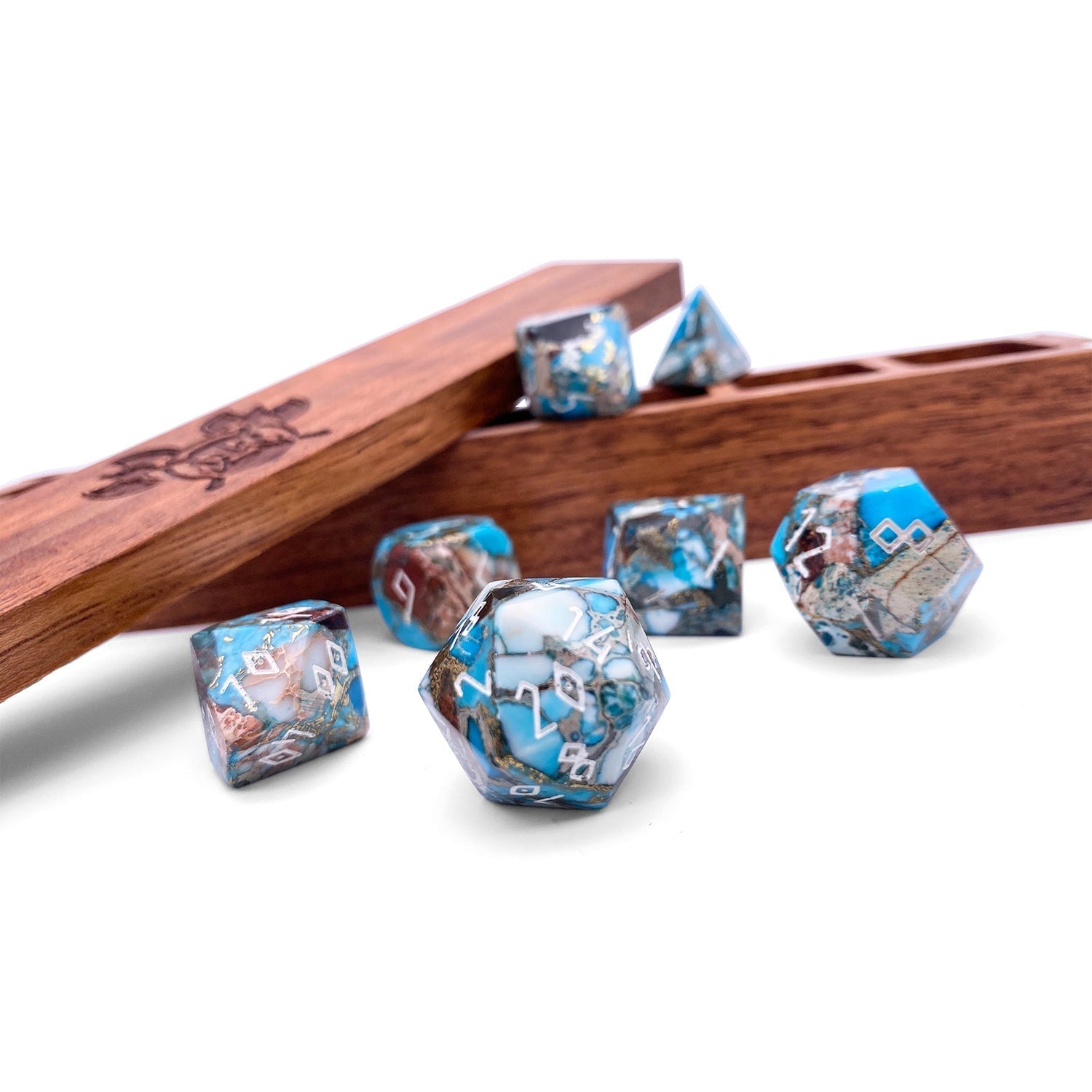 Copper Blue Imperial Jasper - 7 Piece RPG Set TruStone Dice-Gemstone Dice-Norse Foundry-Dungeons and Dragons Dice-Gem Dice-DND Dice-Gaming Dice