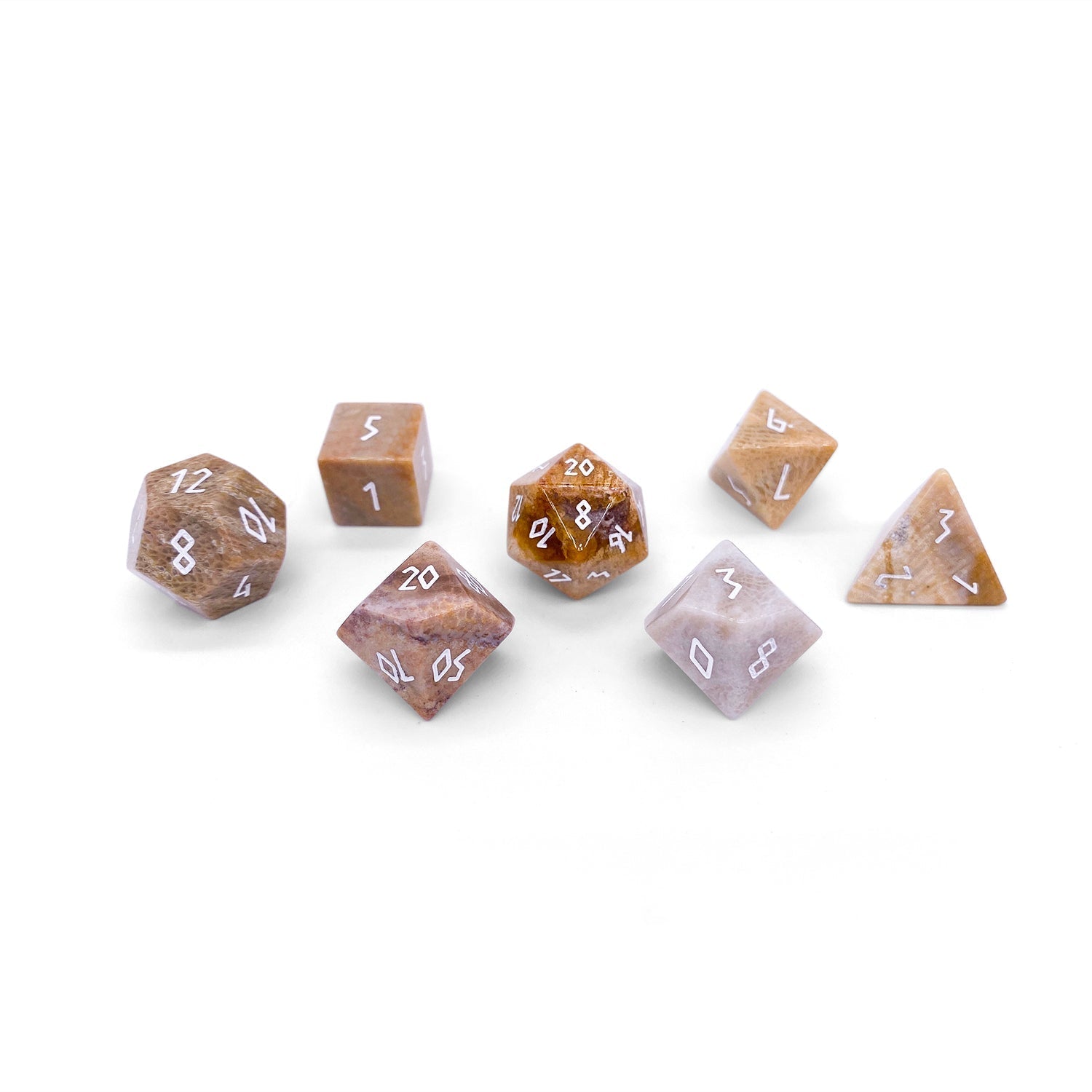 Coral Fossil - 7 Piece RPG Set Gemstone Dice-Gemstone Dice-Norse Foundry-Dungeons and Dragons Dice-Gem Dice-DND Dice-Gaming Dice