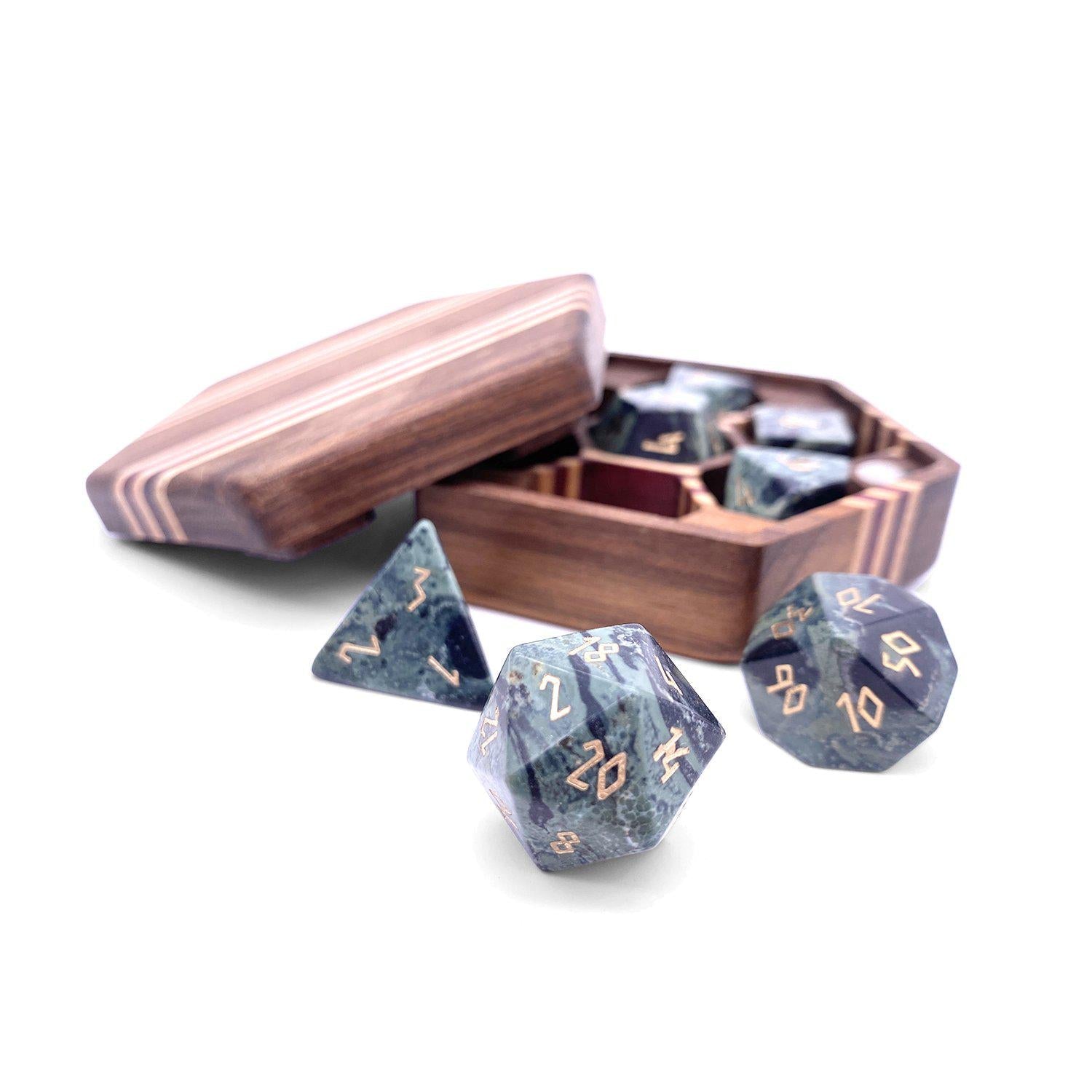 Crocodile Jasper - 7 Piece RPG Set Gemstone Dice-Gemstone Dice-Norse Foundry-Dungeons and Dragons Dice-Gem Dice-DND Dice-Gaming Dice