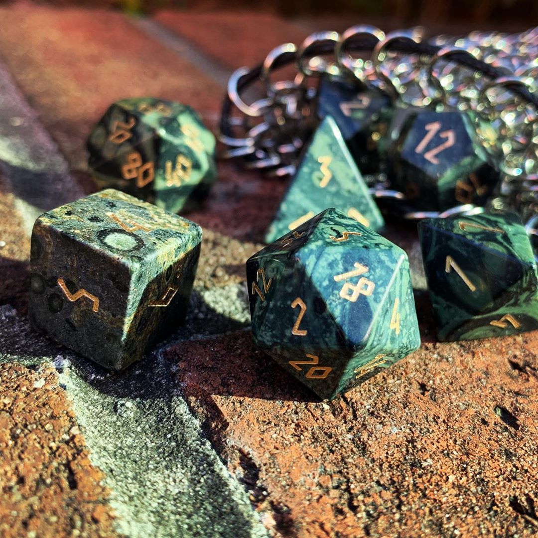 Crocodile Jasper - 7 Piece RPG Set Gemstone Dice-Gemstone Dice-Norse Foundry-Dungeons and Dragons Dice-Gem Dice-DND Dice-Gaming Dice