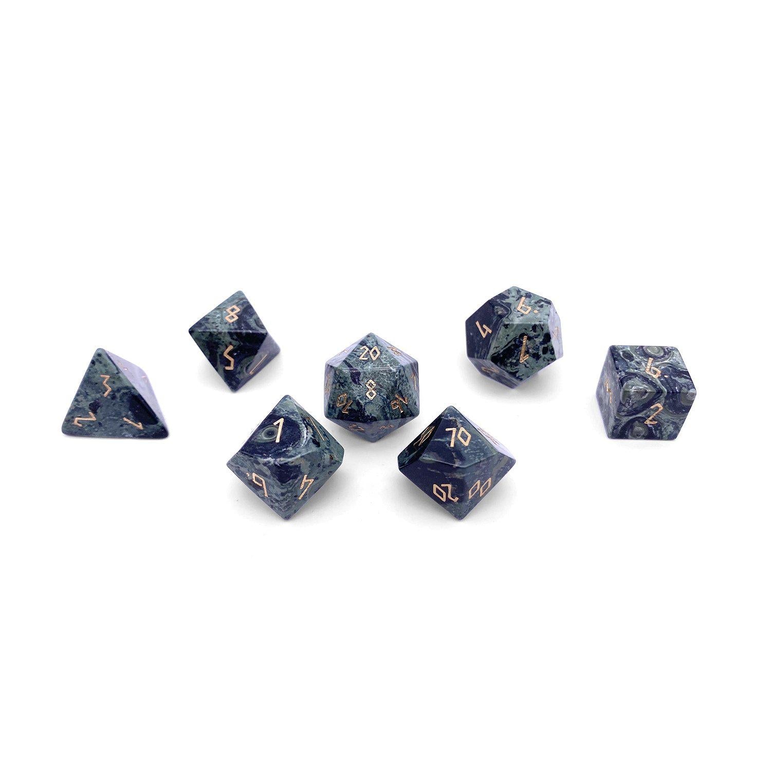 Crocodile Jasper - 7 Piece RPG Set Gemstone Dice - NOR 01006