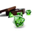 Zircon Emerald - White Font 7 Piece RPG Set Zircon Glass Dice - NOR 01557