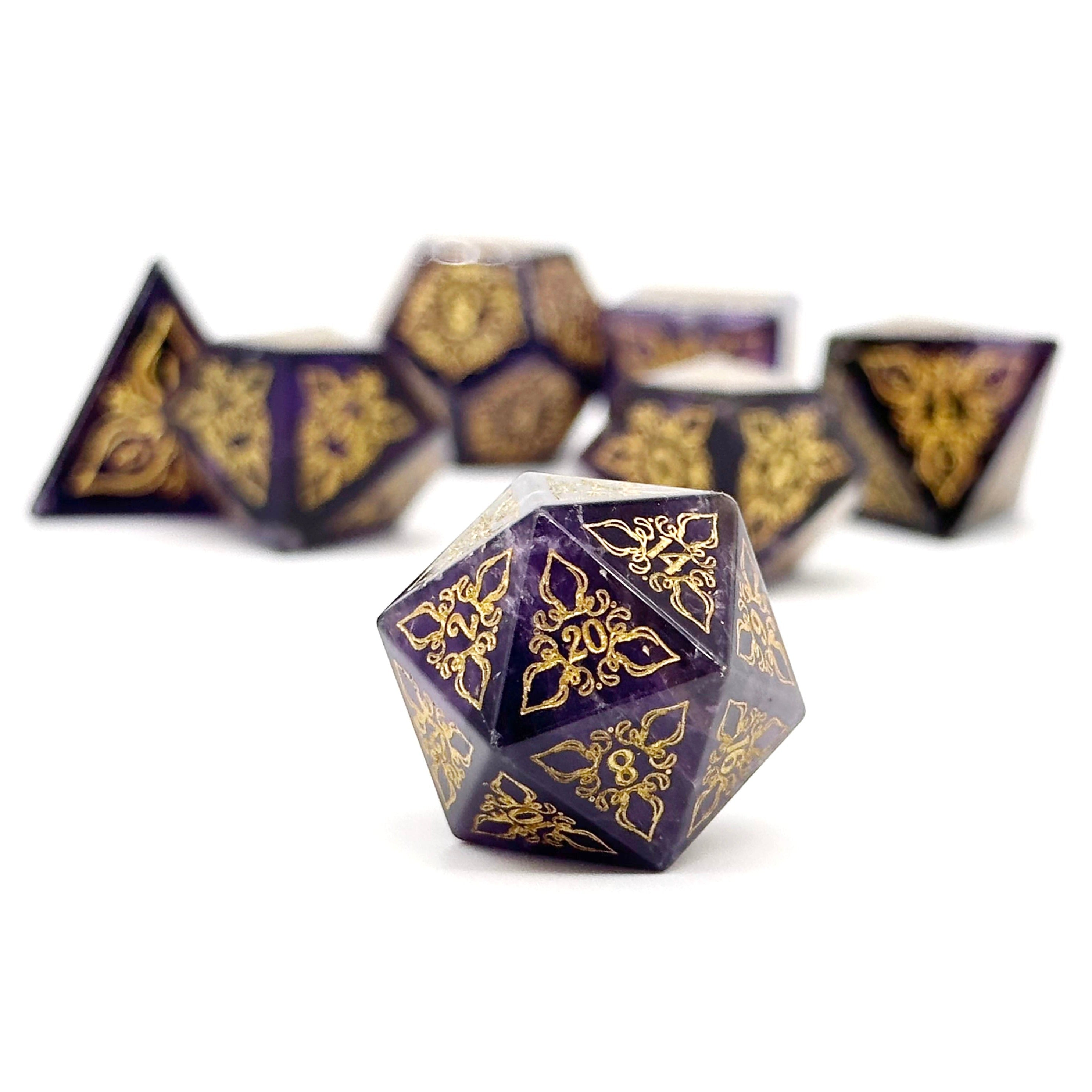 Feyweave - Amethyst-Gemstone Dice-Norse Foundry-Dungeons and Dragons Dice-Gem Dice-DND Dice-Gaming Dice