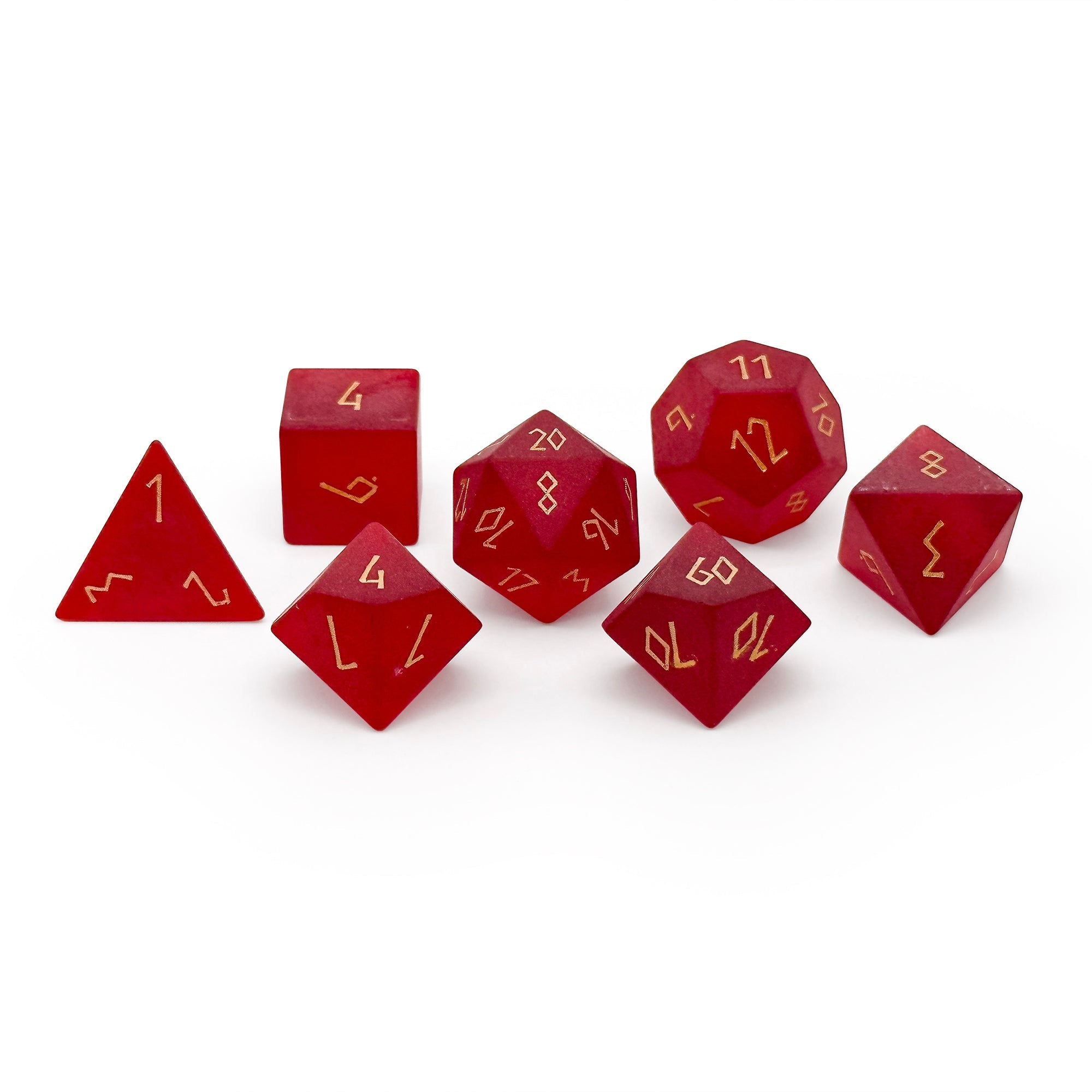 Frosted Zircon Garnet - Gold Font 7 Piece RPG Set Zircon Glass Dice - NOR 01537