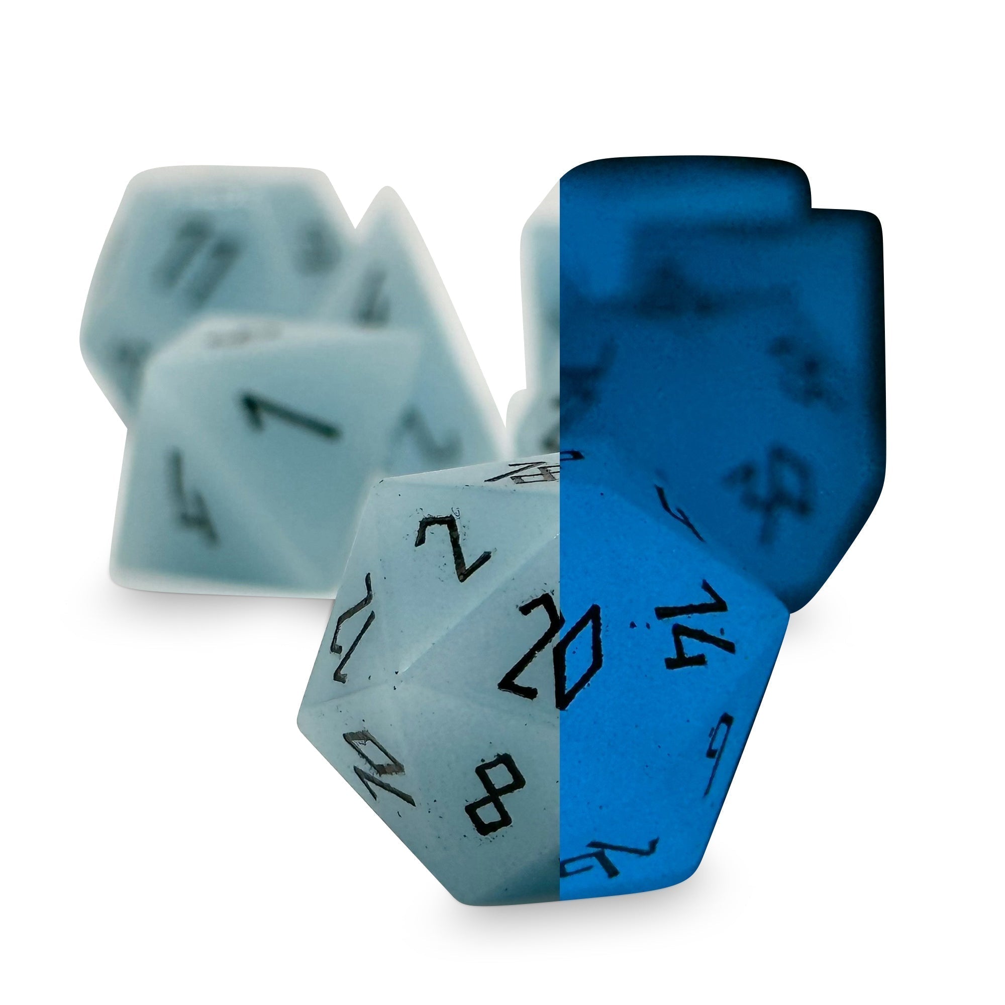 Glowstone Blue - 7 Piece RPG Set Gemstone Dice-Gemstone Dice-Norse Foundry-Dungeons and Dragons Dice-Gem Dice-DND Dice-Gaming Dice