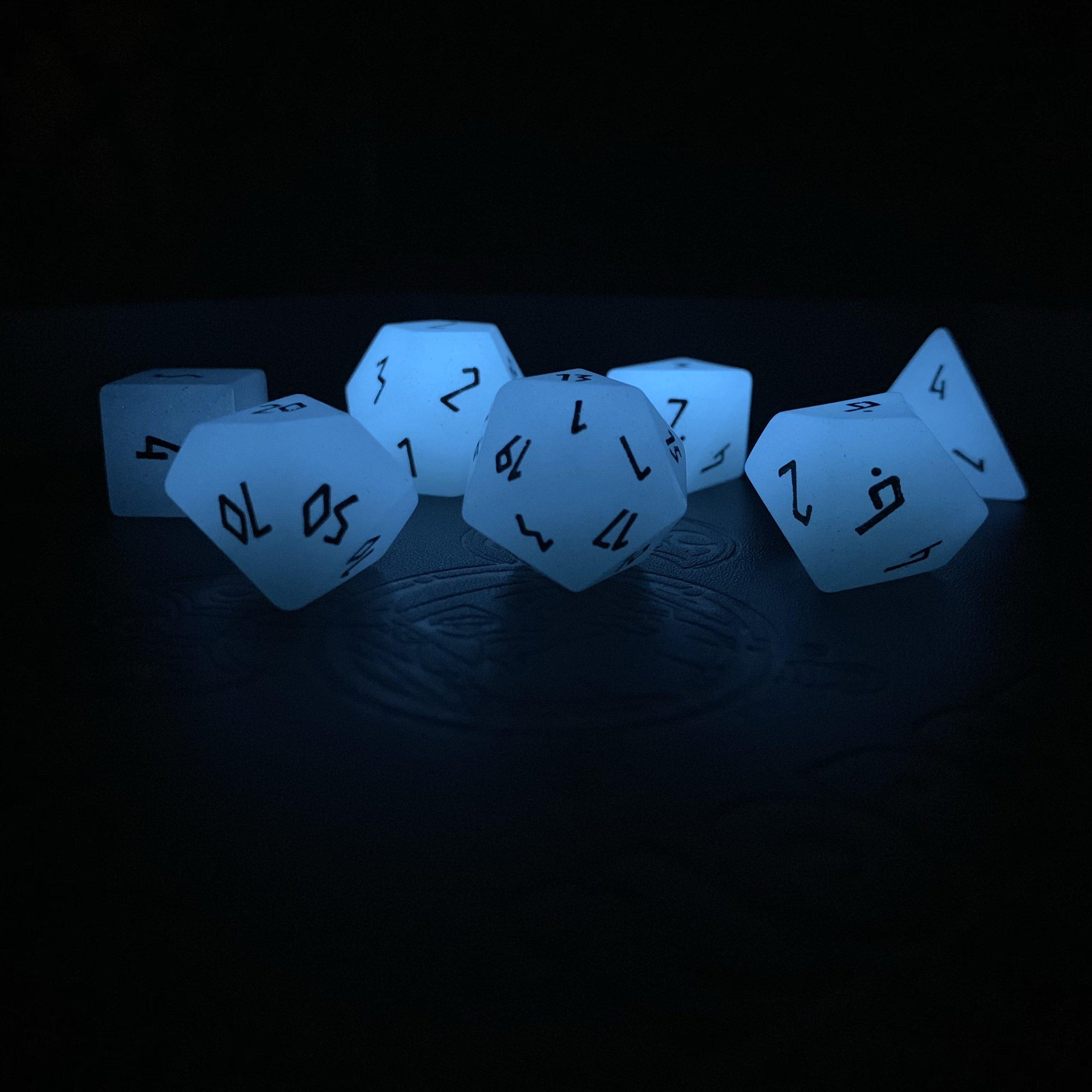 Glowstone Blue - 7 Piece RPG Set Gemstone Dice-Gemstone Dice-Norse Foundry-Dungeons and Dragons Dice-Gem Dice-DND Dice-Gaming Dice