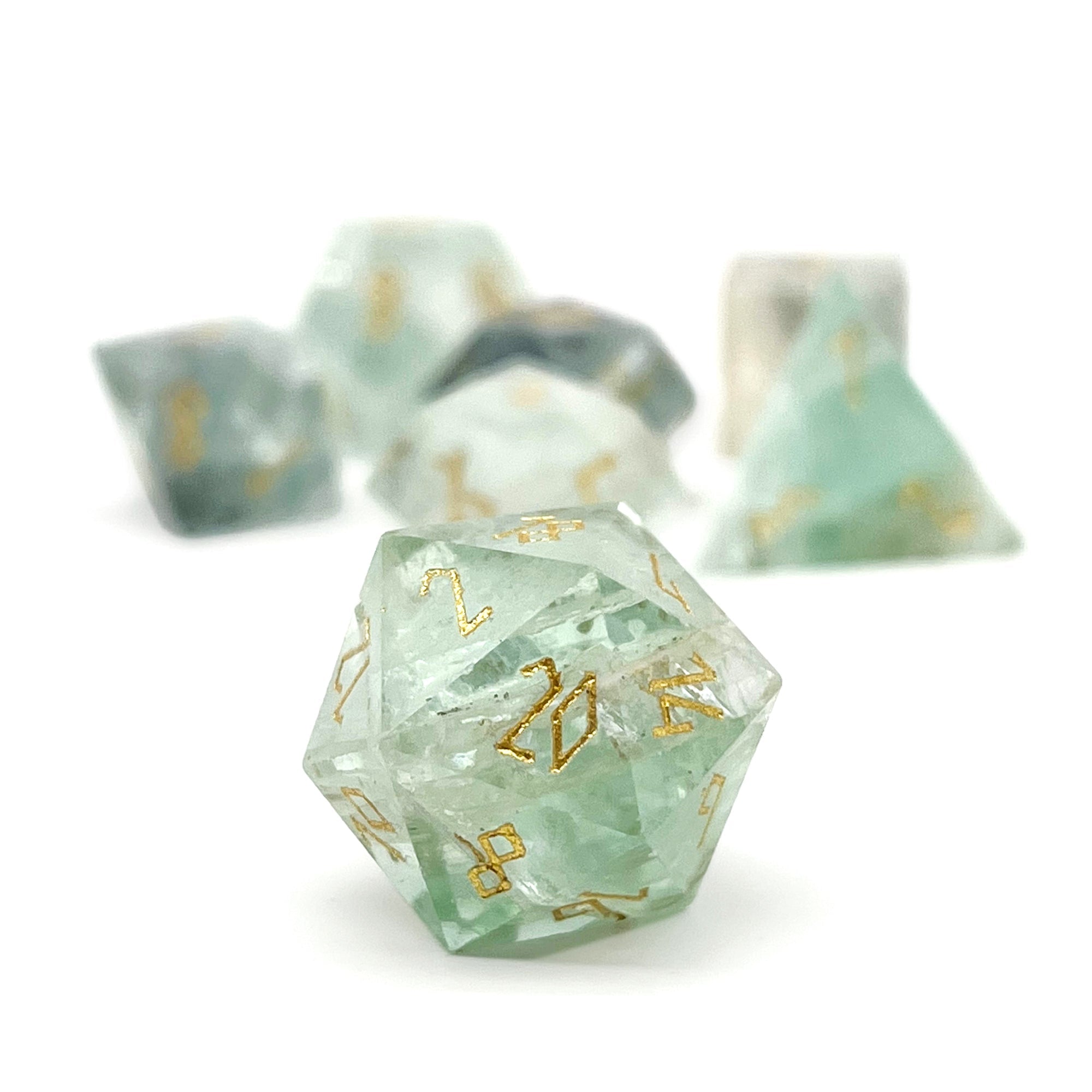 Green Fluorite - 7 Piece RPG Set Gemstone Dice-Gemstone Dice-Norse Foundry-Dungeons and Dragons Dice-Gem Dice-DND Dice-Gaming Dice