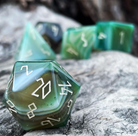 Green Striped Agate - 7 Piece RPG Set Gemstone Dice-Gemstone Dice-Norse Foundry-Dungeons and Dragons Dice-Gem Dice-DND Dice-Gaming Dice