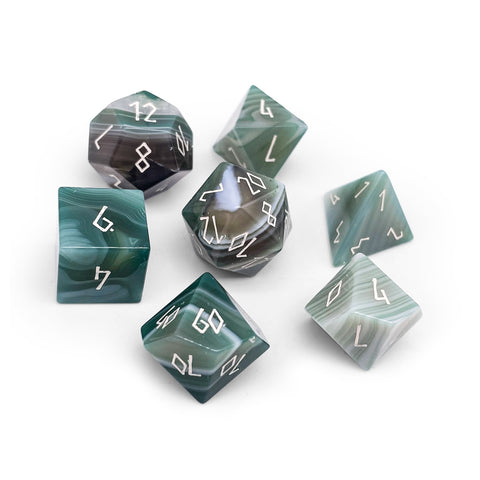 Green Striped Agate - 7 Piece RPG Set Gemstone Dice