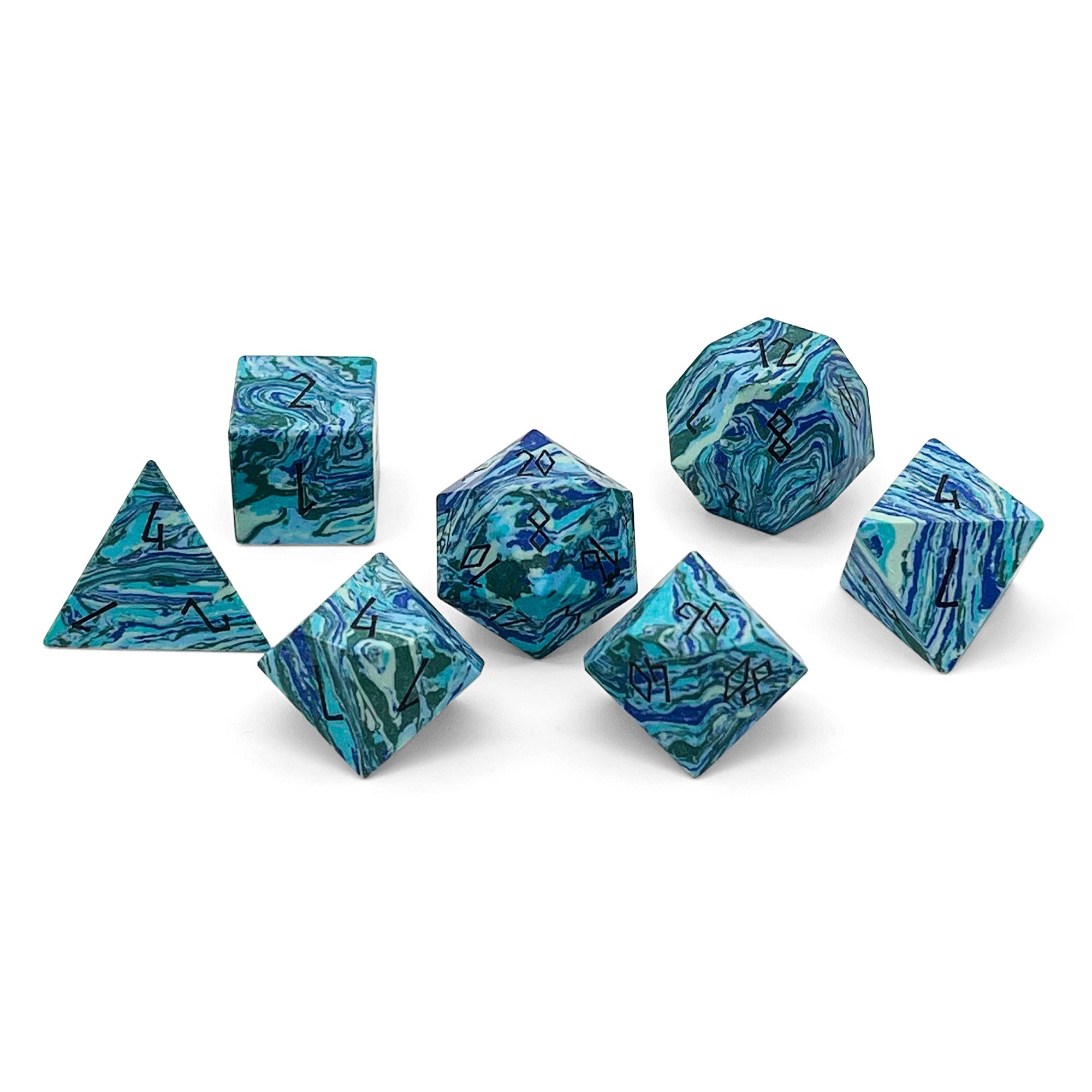 Green-Veined Turquoise - 7 Piece RPG Set Trustone Dice-Gemstone Dice-Norse Foundry-Dungeons and Dragons Dice-Gem Dice-DND Dice-Gaming Dice