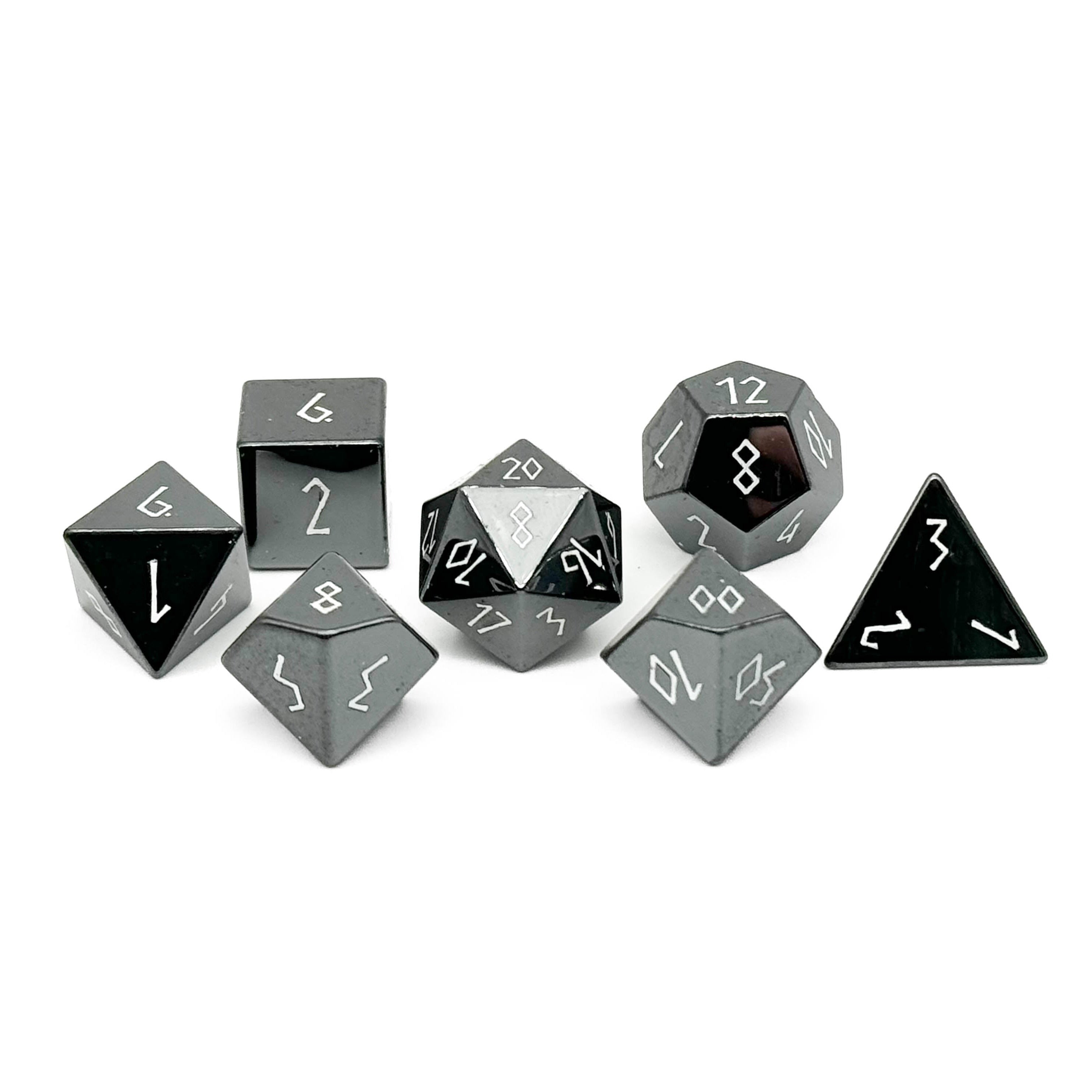 Hematite - 7 Piece RPG Set Gemstone Dice-Gemstone Dice-Norse Foundry-Dungeons and Dragons Dice-Gem Dice-DND Dice-Gaming Dice