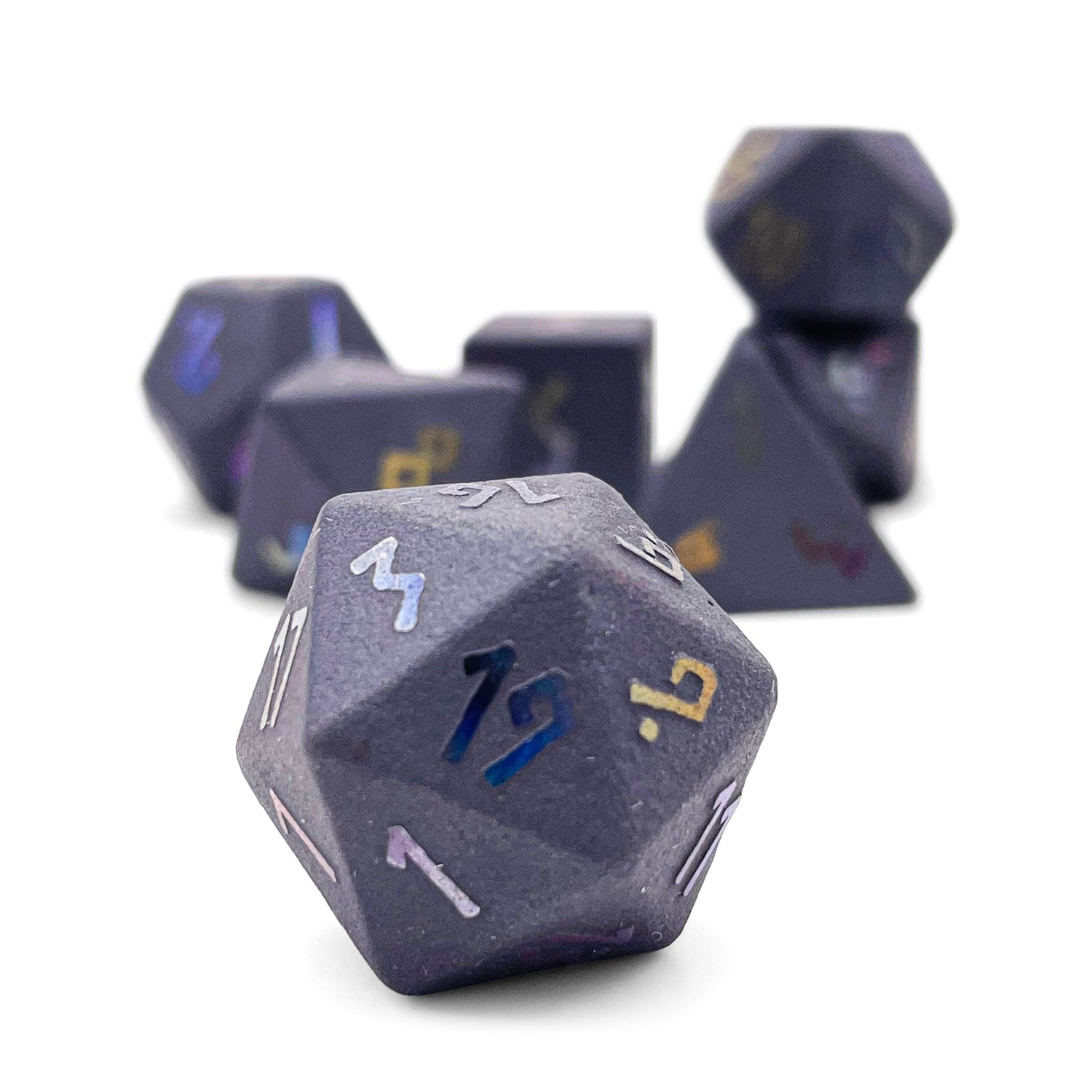 Hematite - Raised Holographic 7 Piece RPG Set Gemstone Dice-Gemstone Dice-Norse Foundry-Dungeons and Dragons Dice-Gem Dice-DND Dice-Gaming Dice