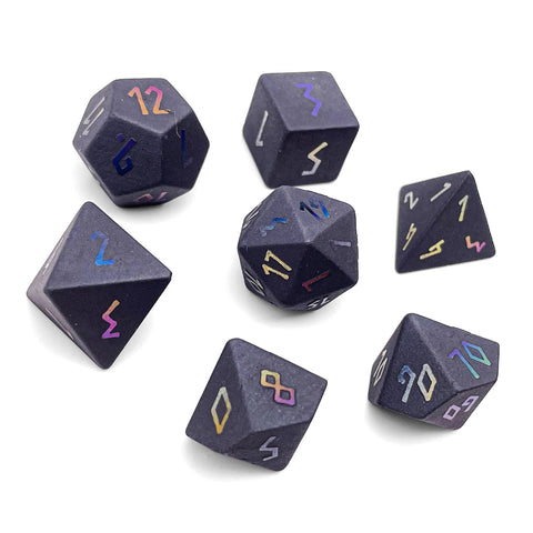 Hematite - Raised Holographic 7 Piece RPG Set Gemstone Dice