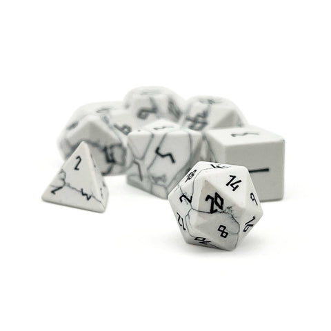 White Howlite - Pebble RPG Set Gemstone Dice