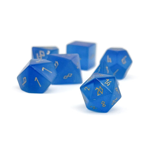 Ocean Blue Cats Eye - Pebble RPG Set Glass Dice