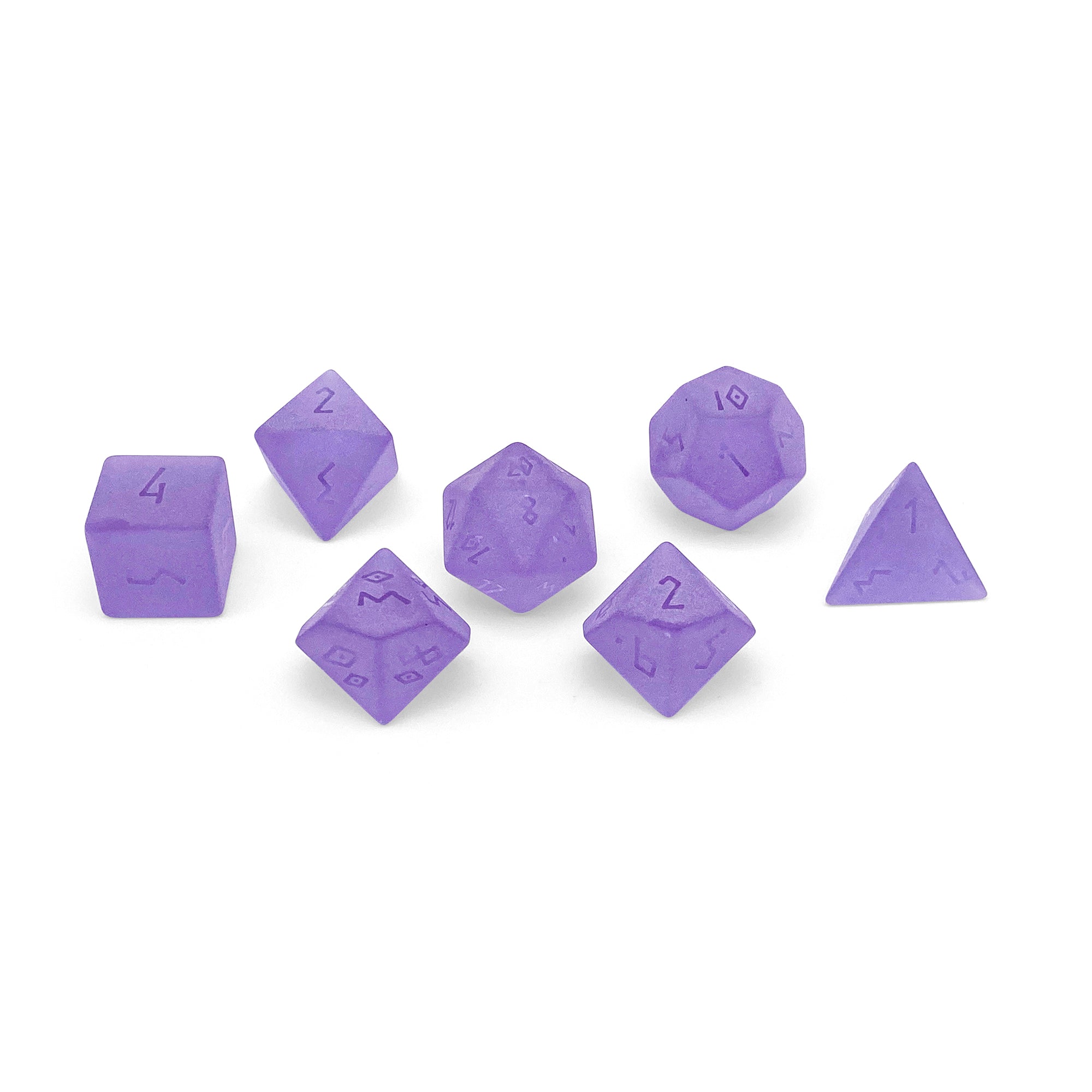 Frosted Amethyst - Raised 7 Piece RPG Set Zircon Glass Dice - NOR 01524