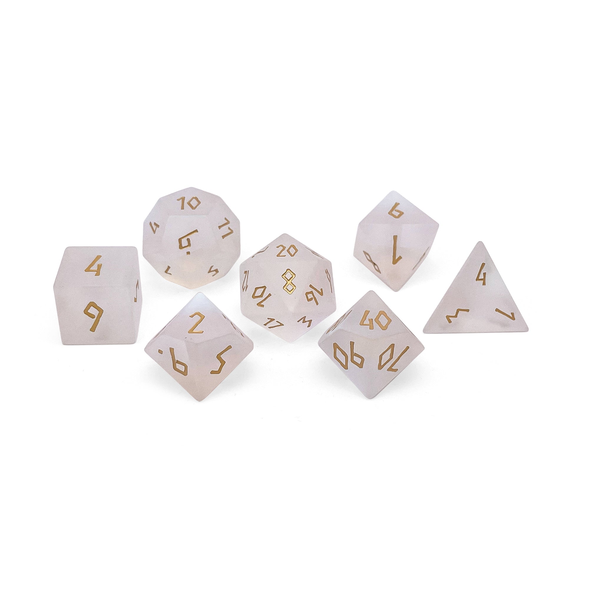 Frosted K9 Rainbow Glass - Gold Font 7 Piece RPG Set K9 Glass Dice - NOR 01525