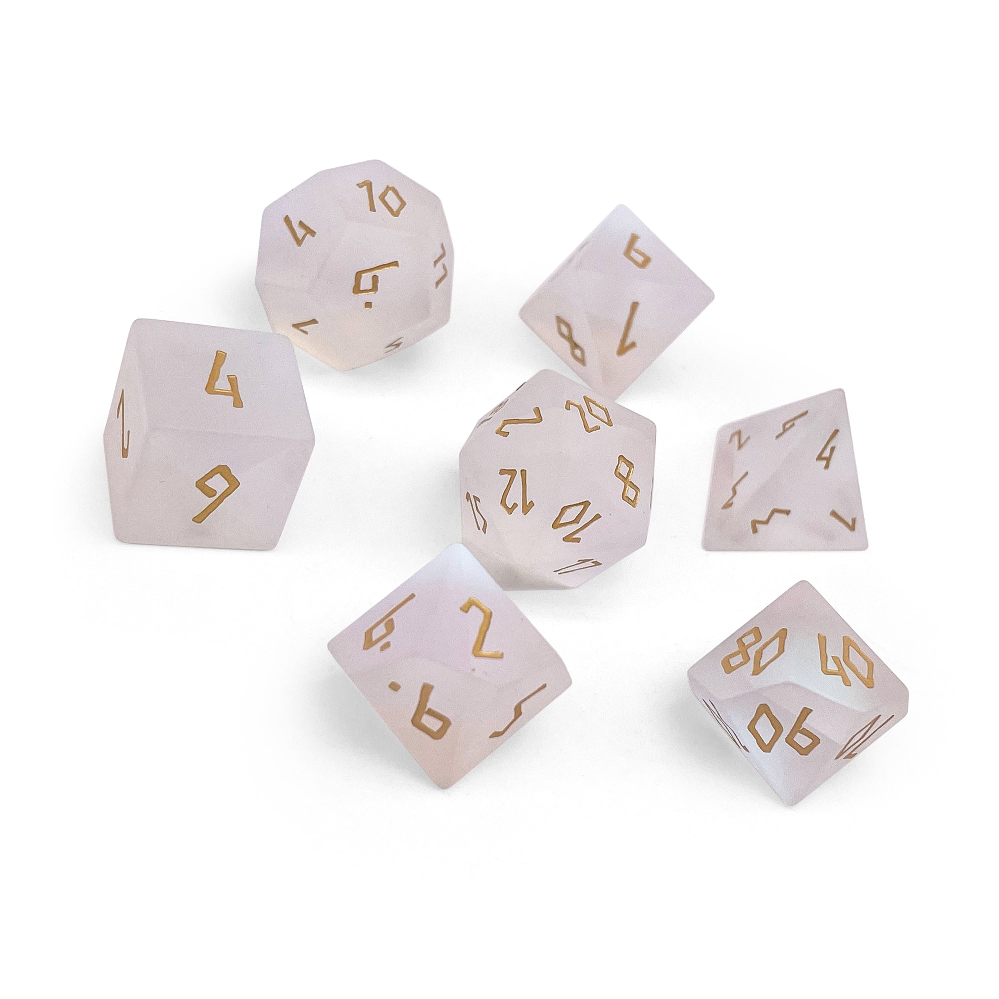 Frosted K9 Rainbow Glass - Gold Font 7 Piece RPG Set K9 Glass Dice - NOR 01525