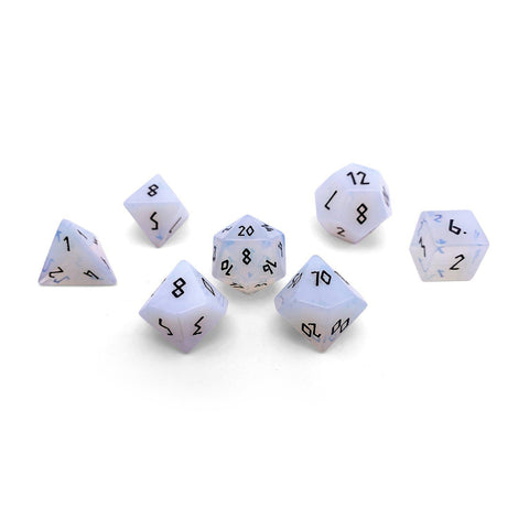 Opalite - Black Font 7 Piece RPG Set Gemstone Dice