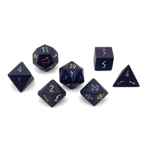 Black Obsidian - Raised Holographic 7 Piece RPG Set Gemstone Dice