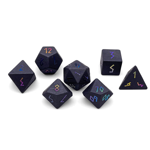 Black Obsidian - Raised Holographic 7 Piece RPG Set Gemstone Dice