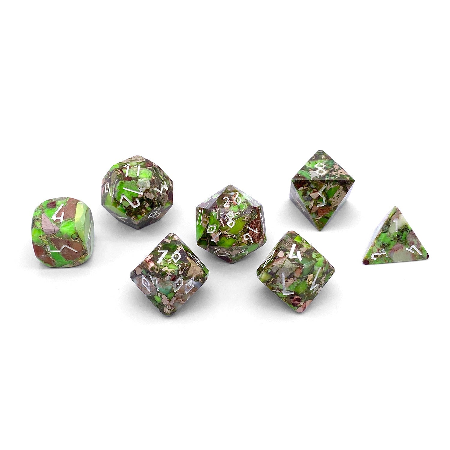 Lime Green Imperial Jasper - 7 Piece RPG Set TruStone Dice-Gemstone Dice-Norse Foundry-Dungeons and Dragons Dice-Gem Dice-DND Dice-Gaming Dice