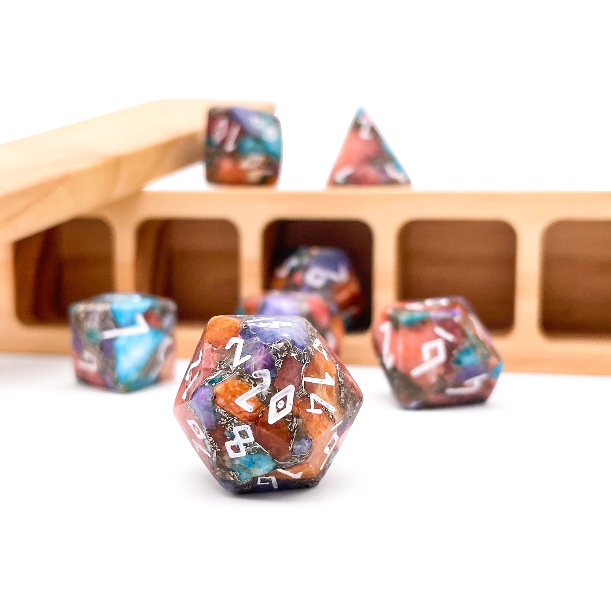 Multi Colored Calcite - 7 Piece RPG Set TruStone Dice-Gemstone Dice-Norse Foundry-Dungeons and Dragons Dice-Gem Dice-DND Dice-Gaming Dice