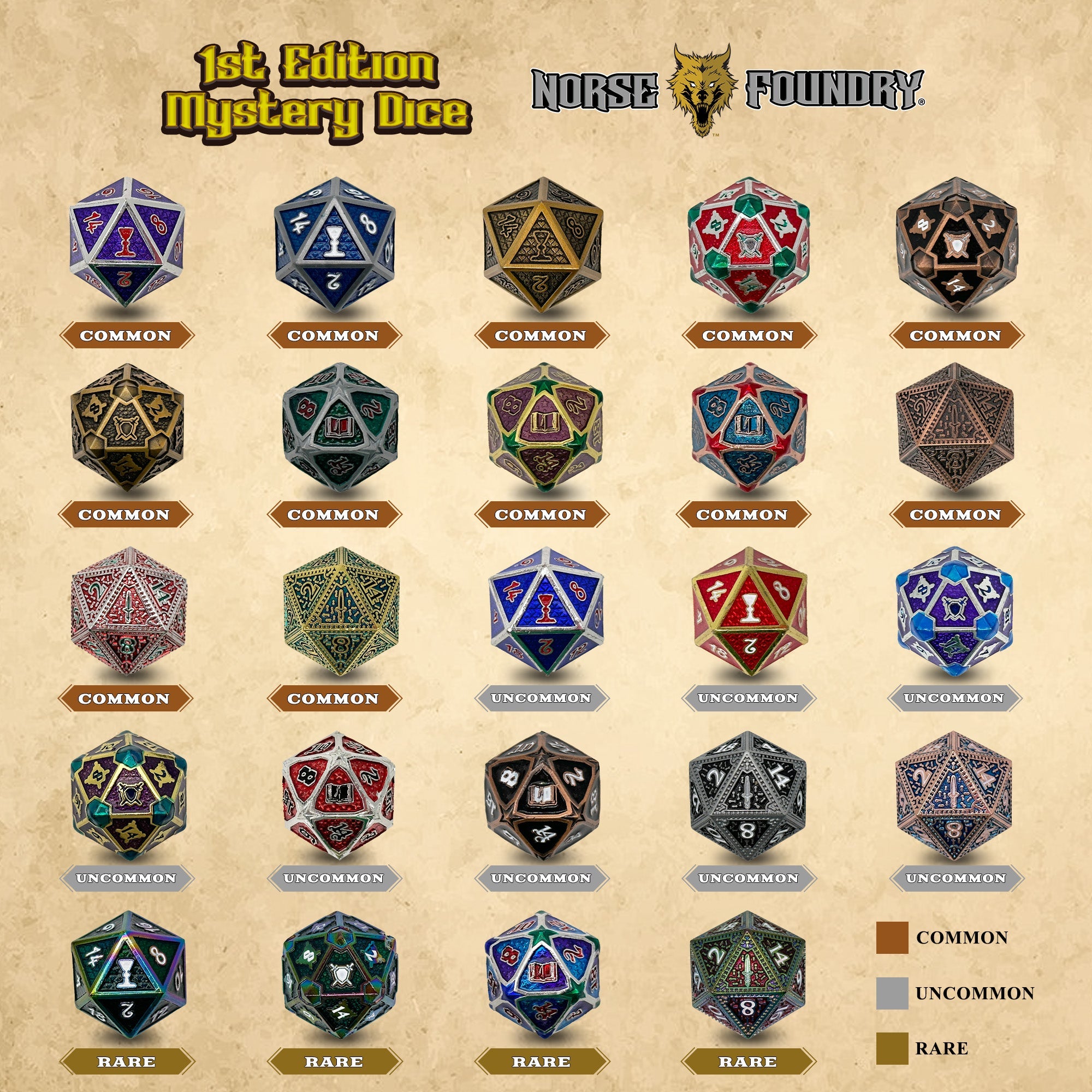 Mystery Dice 1st Edition-Norse Foundry-mystery d20-d20-dice-dungeons and dragons-dnd-dungeons & dragons