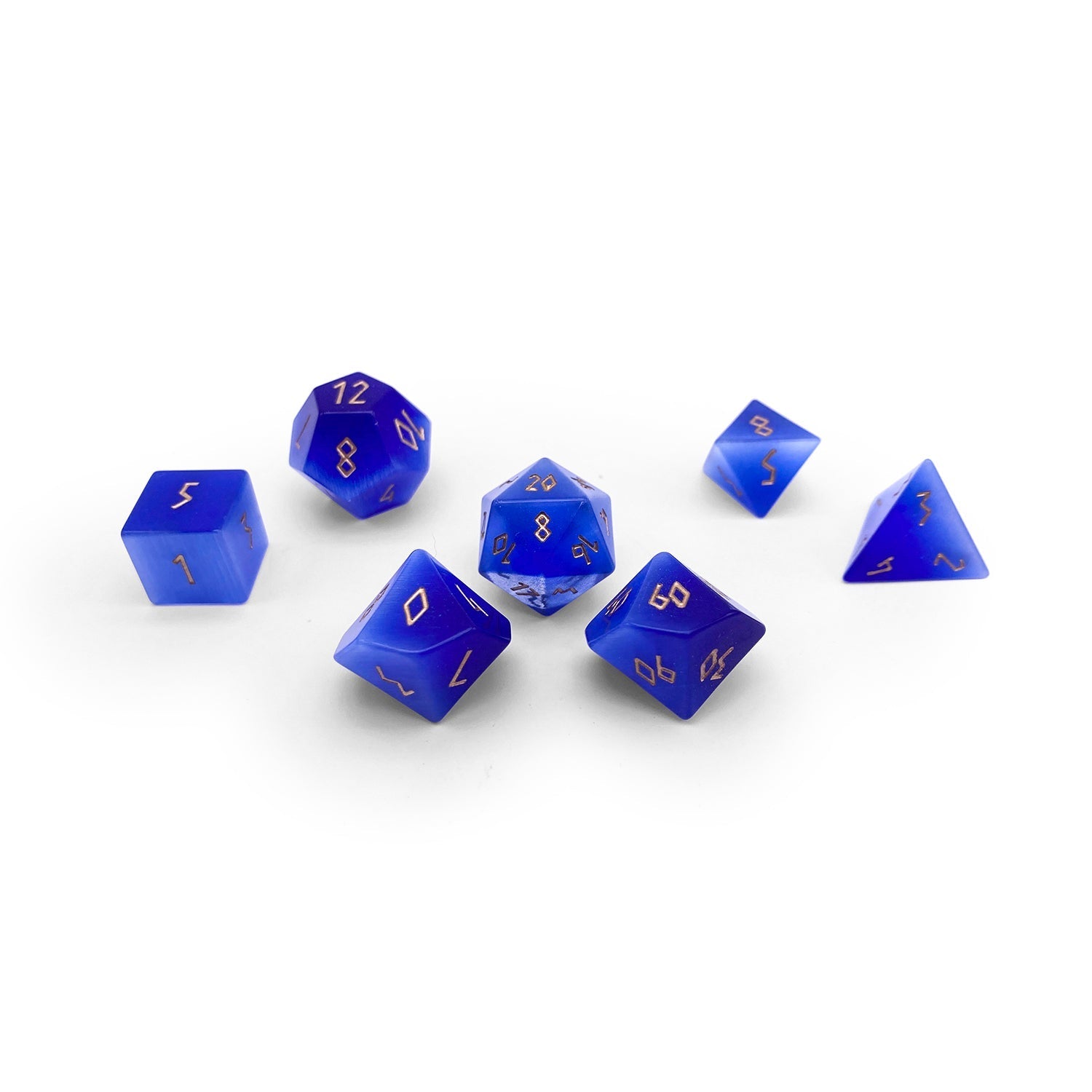 Ocean Blue Cats Eye - 7 Piece RPG Set Glass Dice - NOR 01512