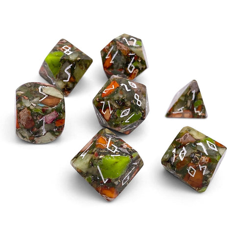 Olivine Orange Imperial Jasper with Brass- 7 Piece RPG Set TruStone Dice