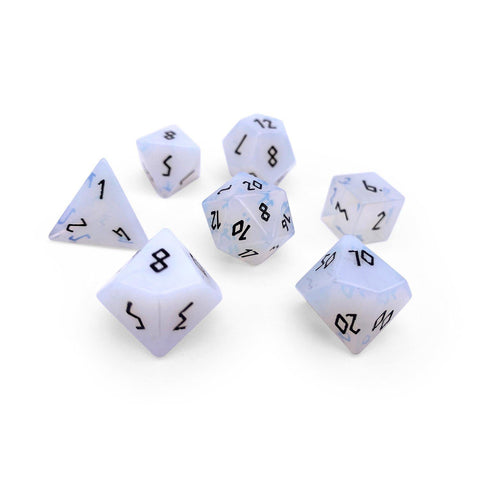 Opalite - Black Font 7 Piece RPG Set Gemstone Dice