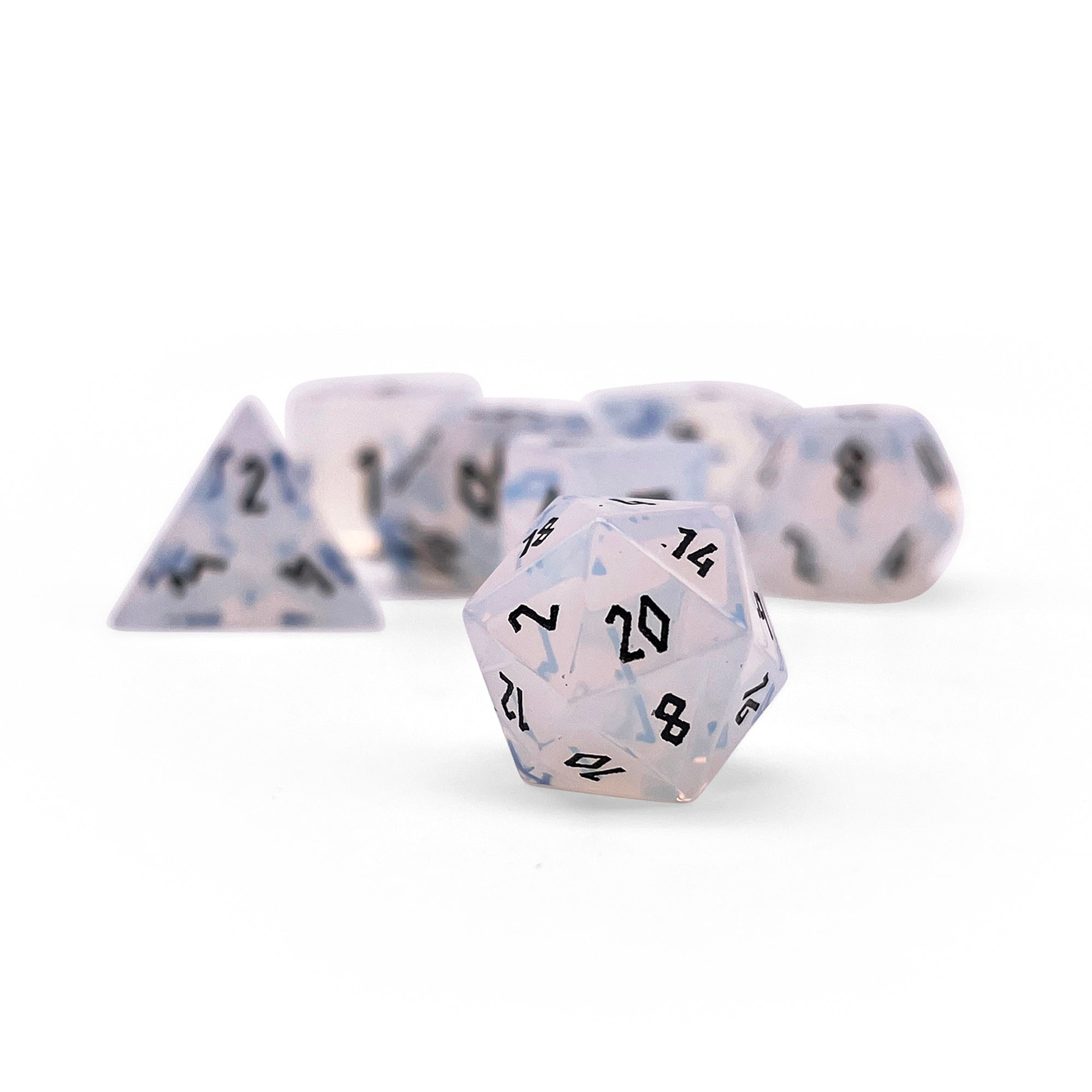 Opalite - Black Font Pebble RPG Set Gemstone Dice-Pebbles-NOR 01044-Norse Foundry-dungeon and dragons-dice-dnd-dungeon & dragons