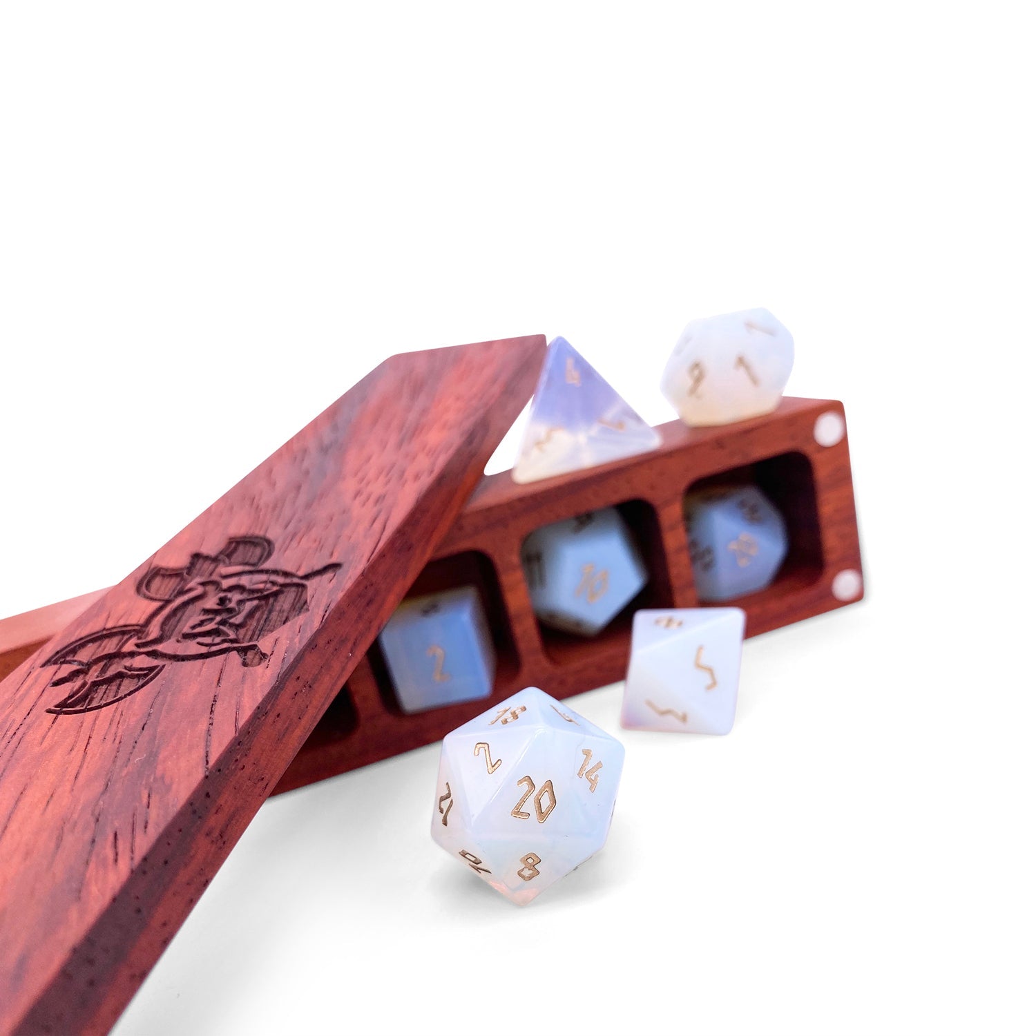 Opalite - Gold Font 7 Piece RPG Set Gemstone Dice-Gemstone Dice-Norse Foundry-Dungeons and Dragons Dice-Gem Dice-DND Dice-Gaming Dice