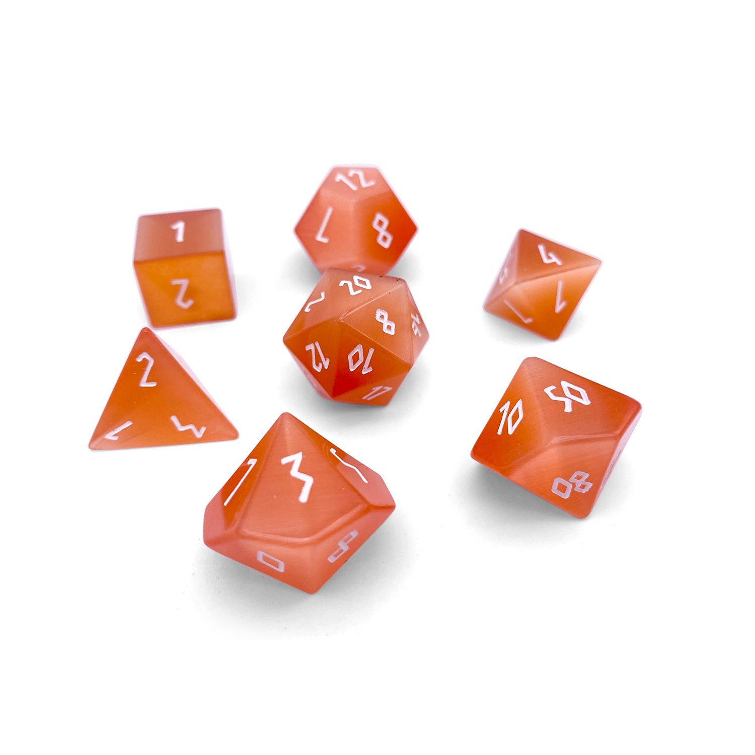 Orange Cats Eye - 7 Piece RPG Set Glass Dice - NOR 01569