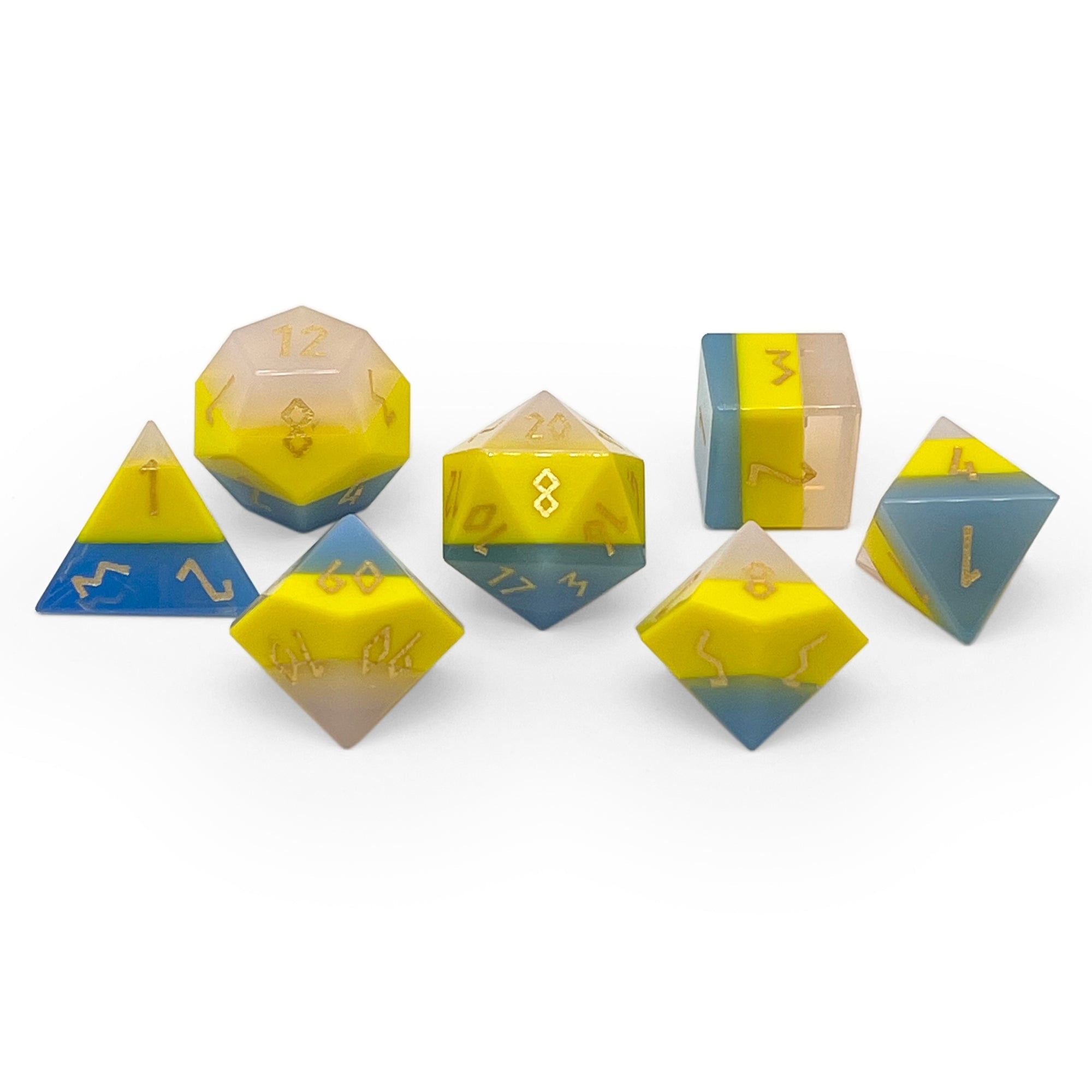 Zircon Pride Dice Pansexual - 7 Piece RPG Set Zircon Glass Dice-Glass Dice-Norse Foundry-dungeon and dragons-dice-dnd-dungeon & dragons-Bisexual-Transgender-GenderFluid-Non-Binary-Asexual-Pansexual-Lesbian-Poly-LGBT Community-LGBT Month