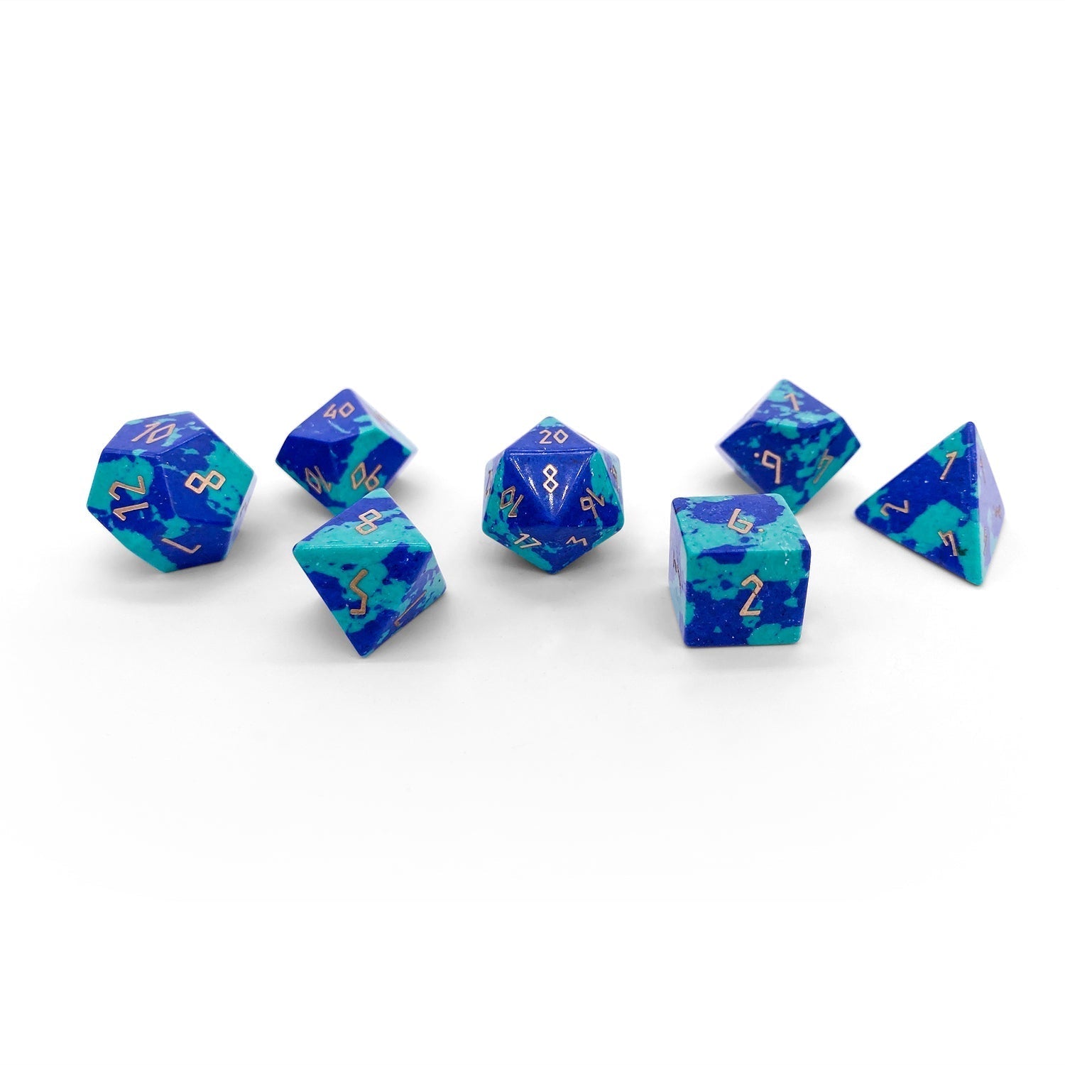 Phoenix Lapis - 7 Piece RPG Set Gemstone Dice-Gemstone Dice-Norse Foundry-Dungeons and Dragons Dice-Gem Dice-DND Dice-Gaming Dice