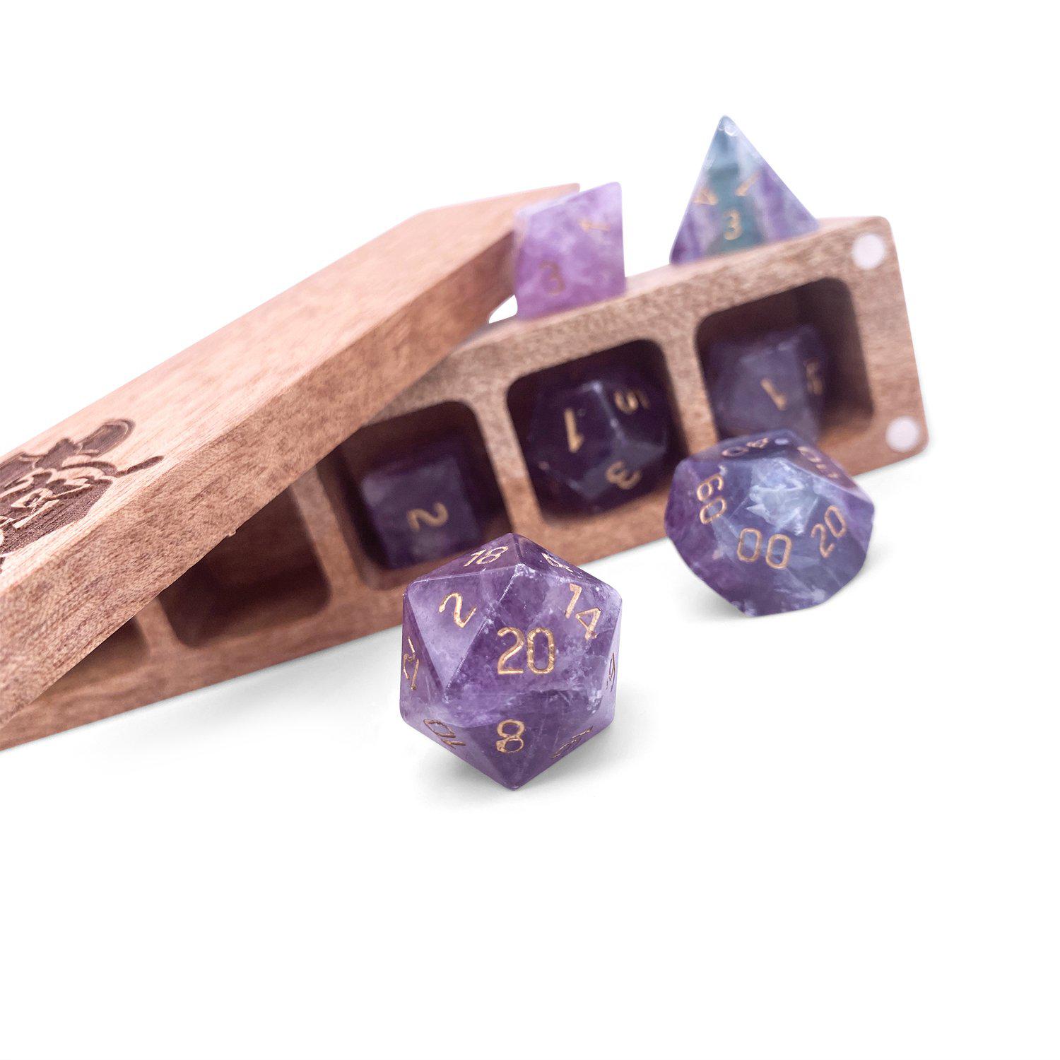 Purple Fluorite - 7 Piece RPG Set Gemstone Dice - NOR 01009