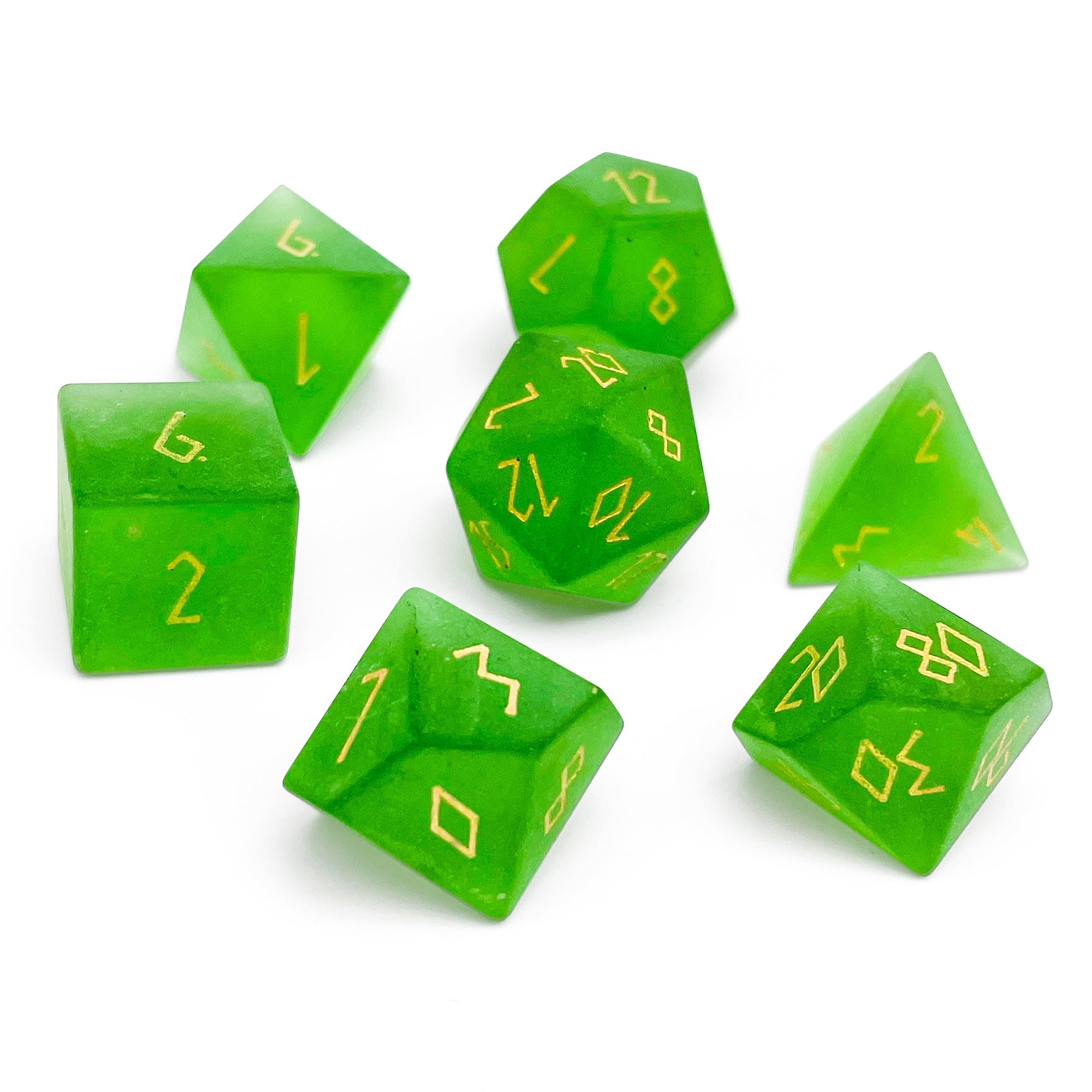 Frosted Zircon Emerald - 7 Piece RPG Set Zircon Glass Dice - NOR 01536_Parent