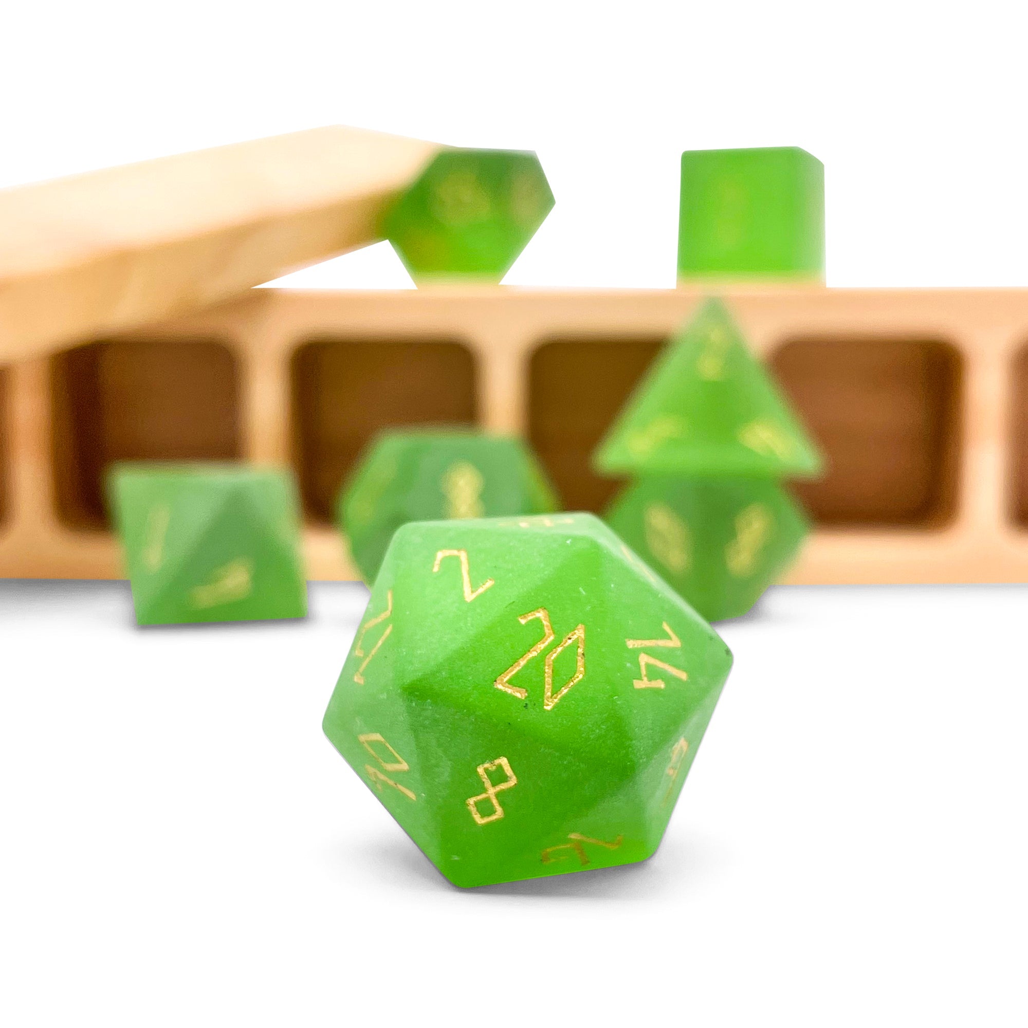 Frosted Zircon Emerald - 7 Piece RPG Set Zircon Glass Dice - NOR 01536_Parent