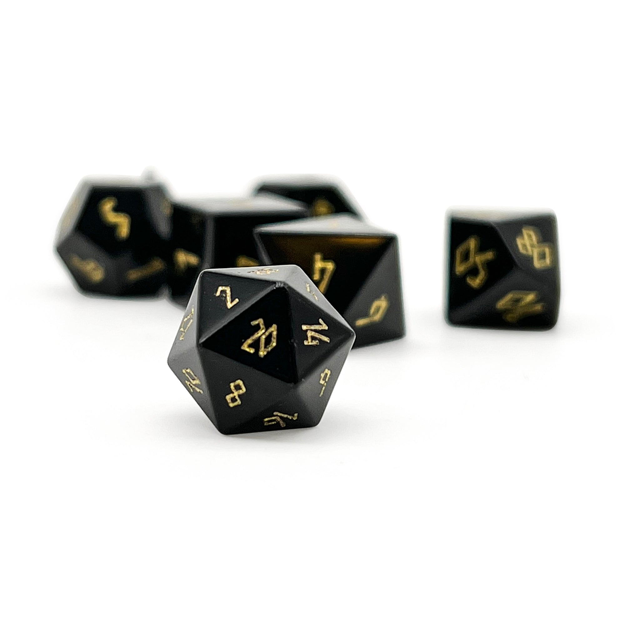 Black Obsidian - Gold Font Pebble RPG Set Gemstone Dice-Pebbles-NOR 01072-Norse Foundry-dungeon and dragons-dice-dnd-dungeon & dragons