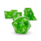 Shattered Zircon Emerald - White Font 7 Piece RPG Set Zircon Glass Dice - NOR 01577