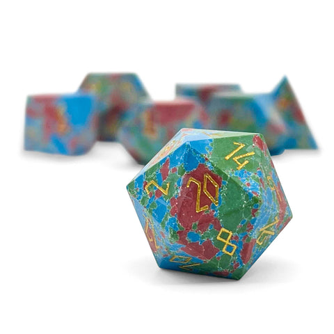 Red, Green, and Blue Splotted Turquoise - 7 Piece RPG Set TruStone Dice