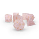 Rose Quartz - Gold Font Pebble RPG Set Gemstone Dice - NOR 01057