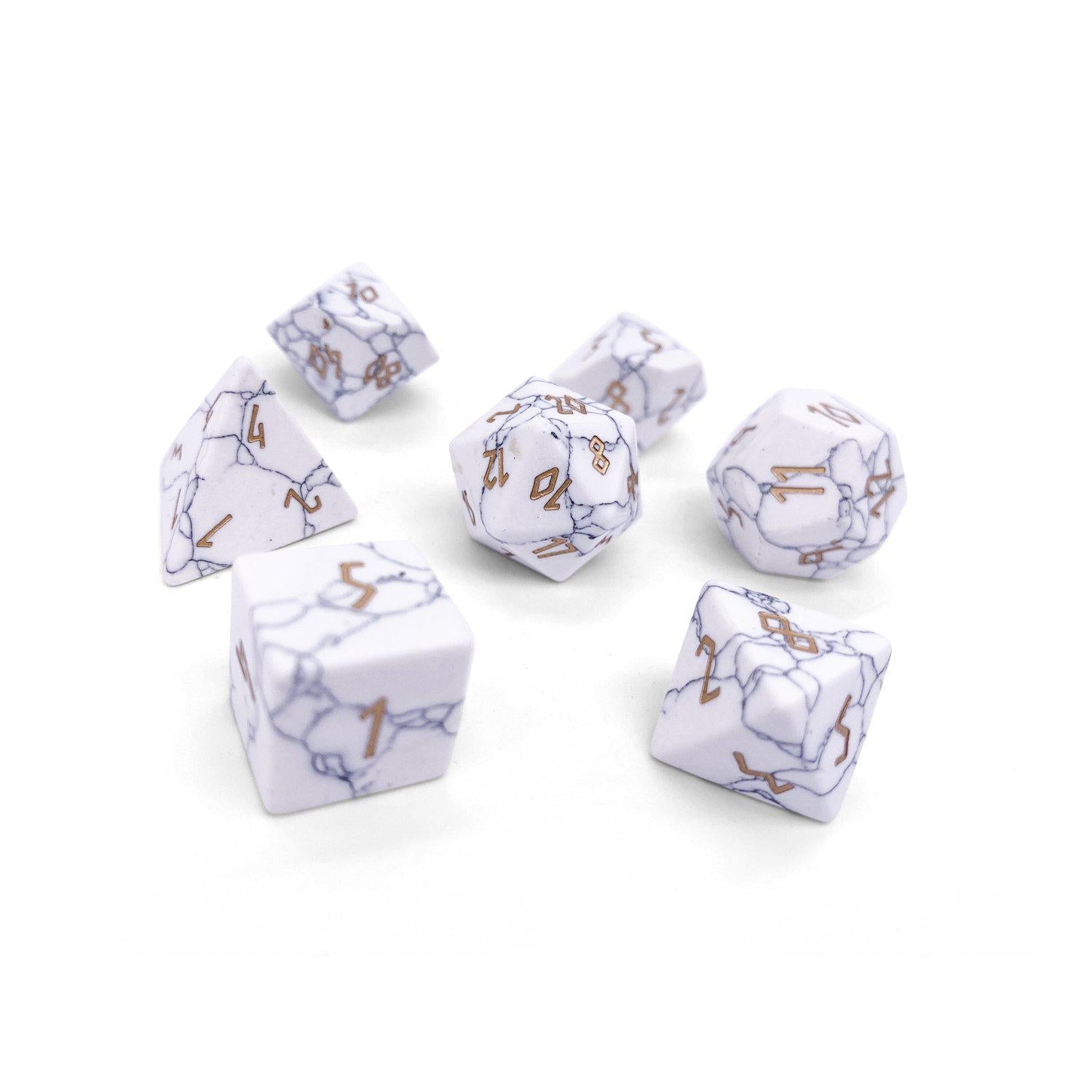 White Howlite - 7 Piece RPG Set Gemstone Dice - NOR 01079_Parent