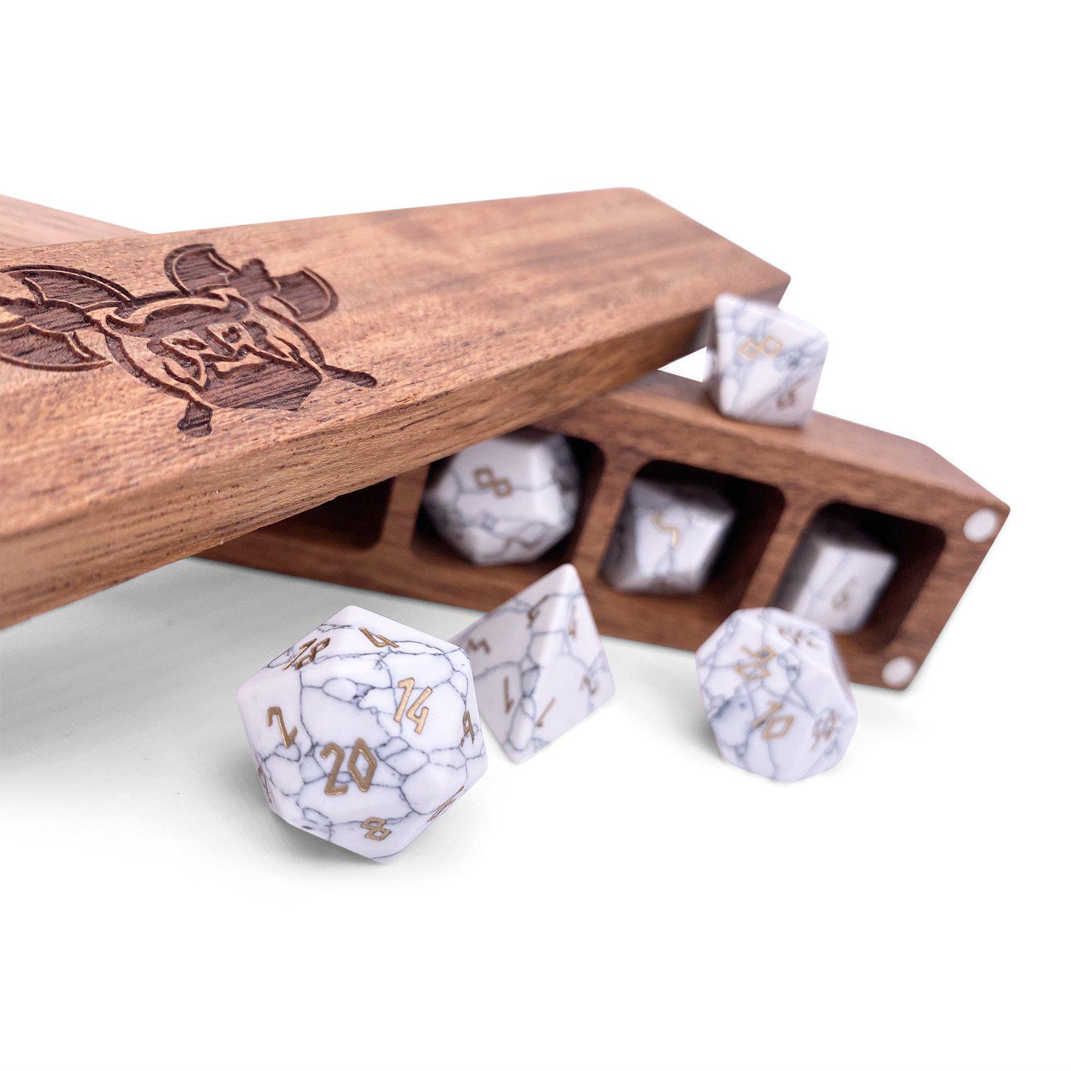 White Howlite - 7 Piece RPG Set Gemstone Dice - NOR 01079_Parent